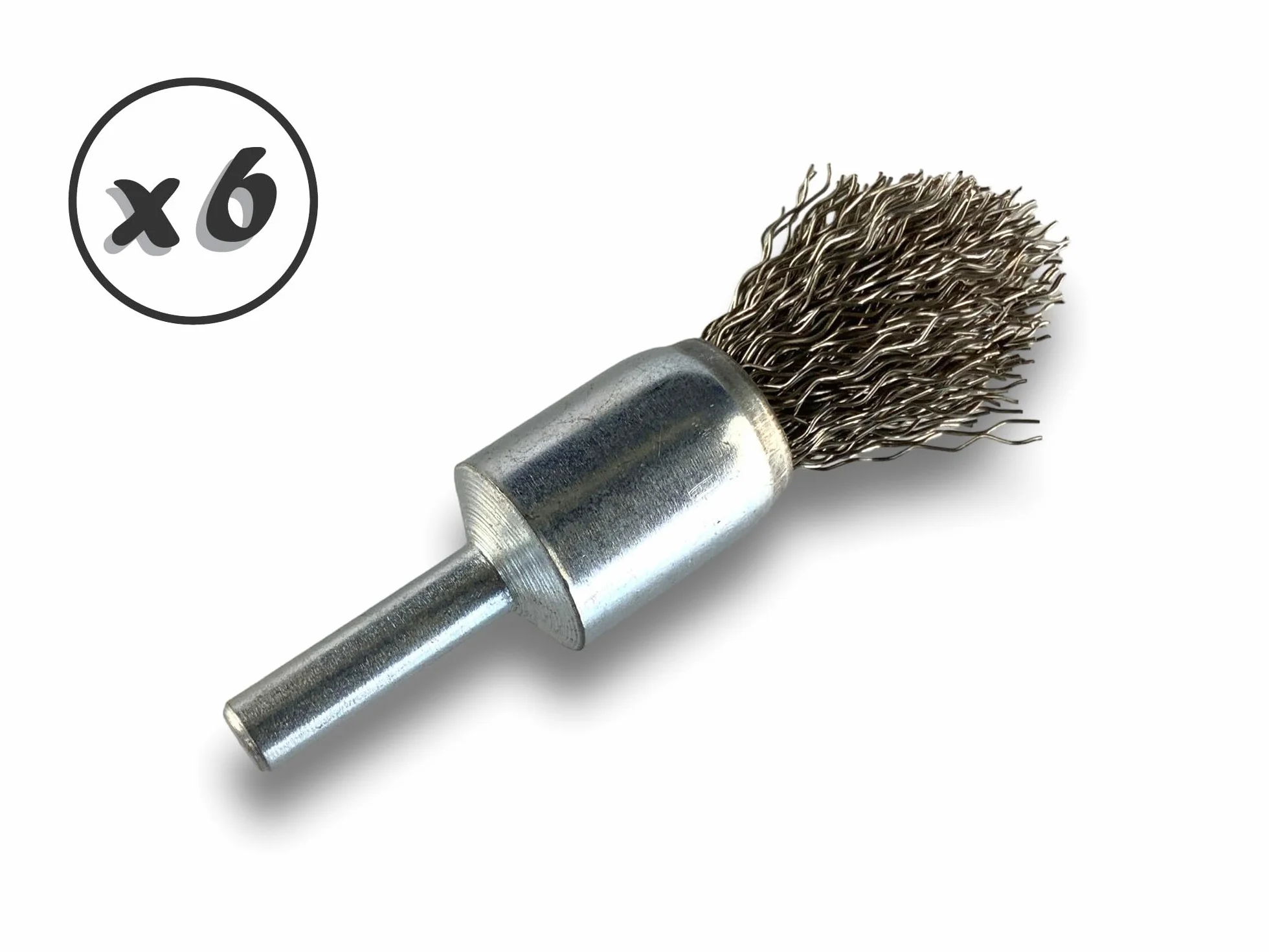 KIBROS 20TC18x6 zestaw 6 szczotek drucianych z końcówką na trzonku | Ø 18 mm | twarda stal nierdzewna 0,40 mm | kształt końcówki | do wiertarki lub wiertarko-wkrętarki | szczotkowanie i bejcowanie |