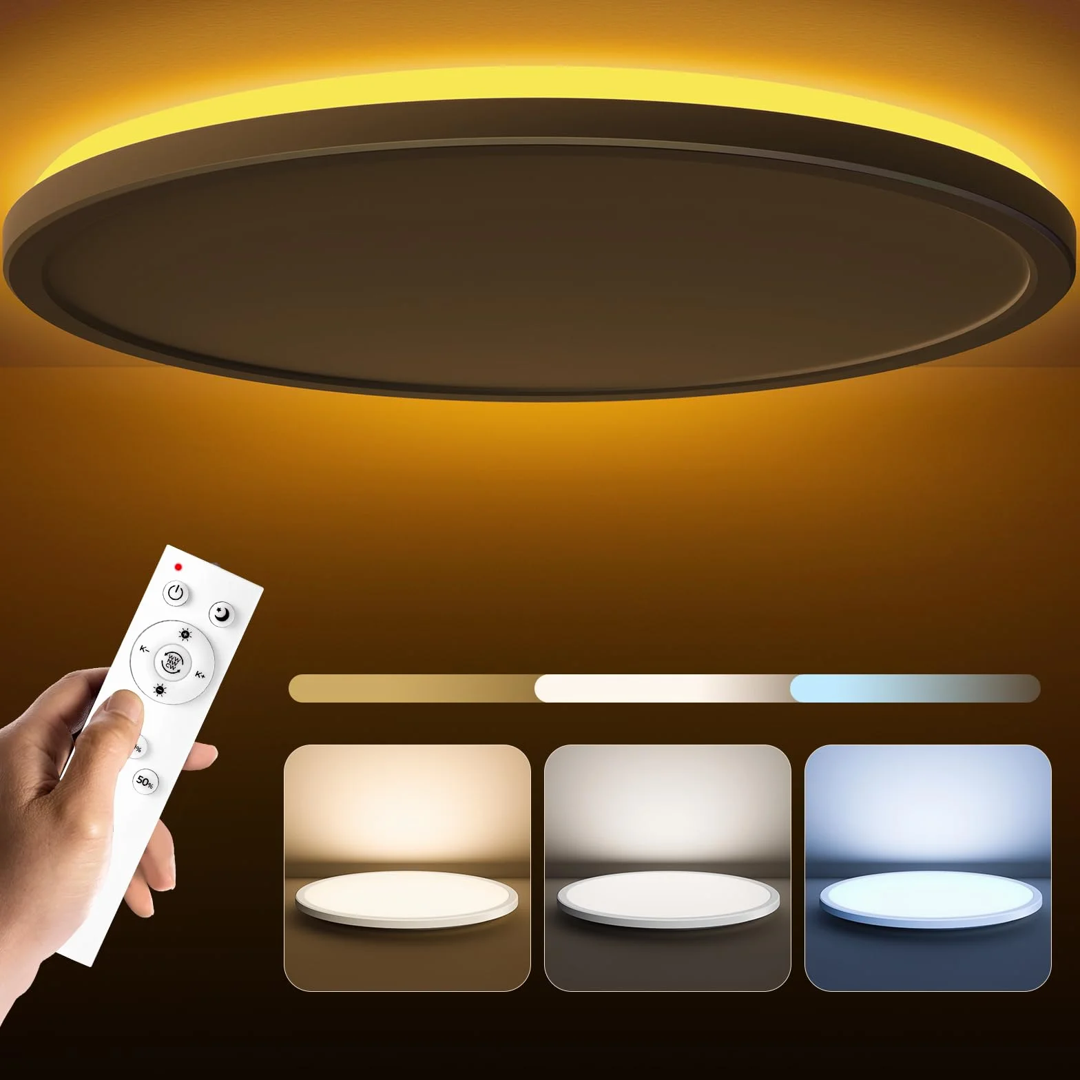 Matane Lampa sufitowa LED ściemnialna 36W, sufitowa z pilotem z funkcją timera, lampka nocna 2000K, ciepła, 3000K-6500K do sypialni, pokoju dziecięcego, salonu, korytarza, kuchni, okrągła, biała, 39CM
