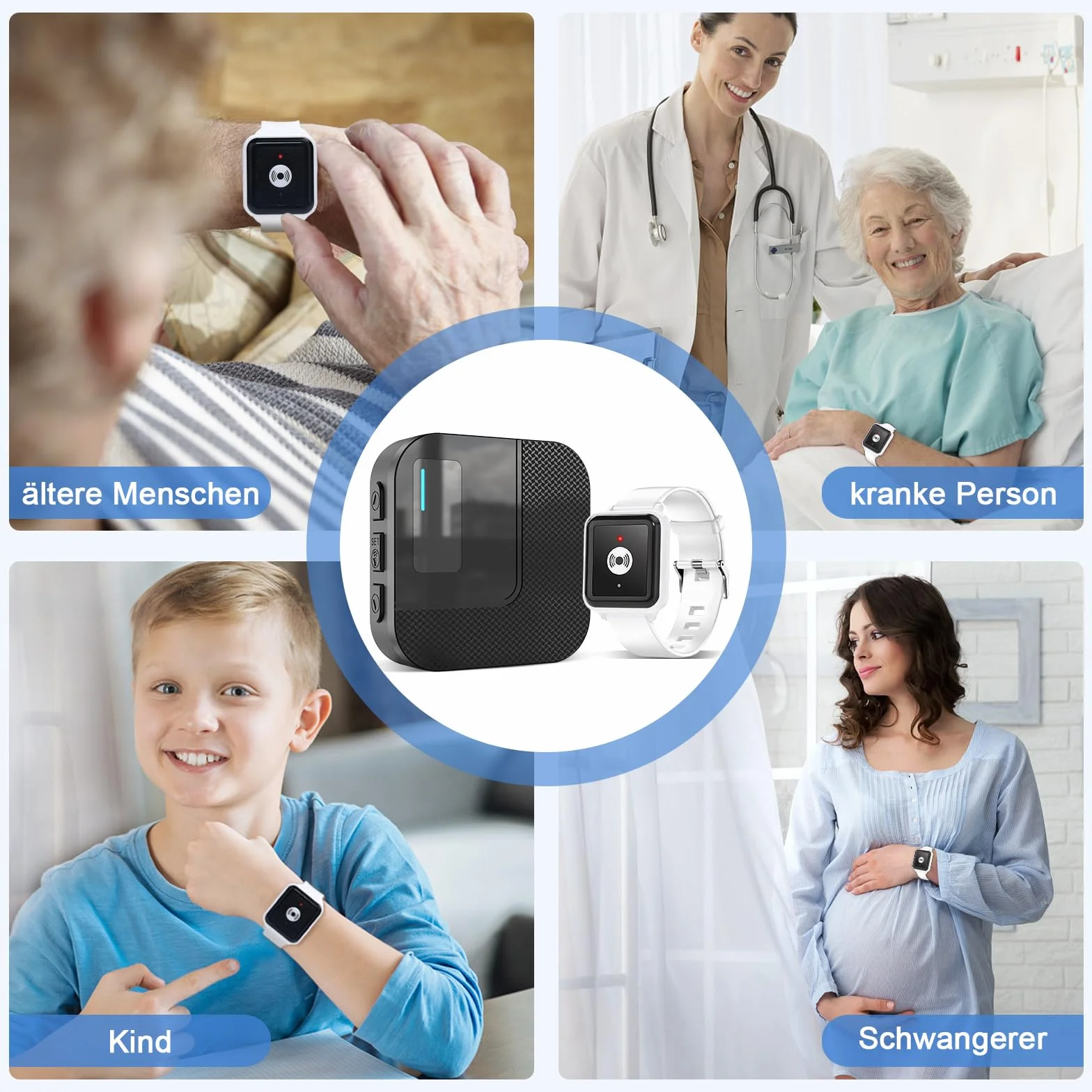 Daytech inteligentny alarm dla seniorów WiFi Tuya, przycisk ratunkowy dla osób starszych i starszych osób, które potrzebują pomocy w domu (1 odbiornik + 3 bransoletki)