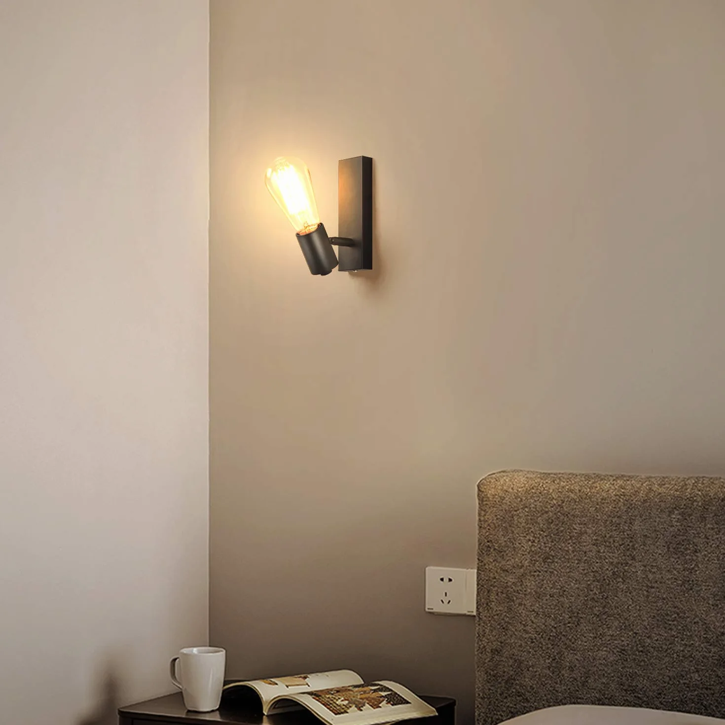Lightess Kinkiet wewnętrzny, czarny retro, lampa ścienna E27, wychylna, vintage, reflektor ścienny, rustykalna lampa przemysłowa, oświetlenie ścienne do salonu, sypialni, jadalni, pokoju dziecięcego