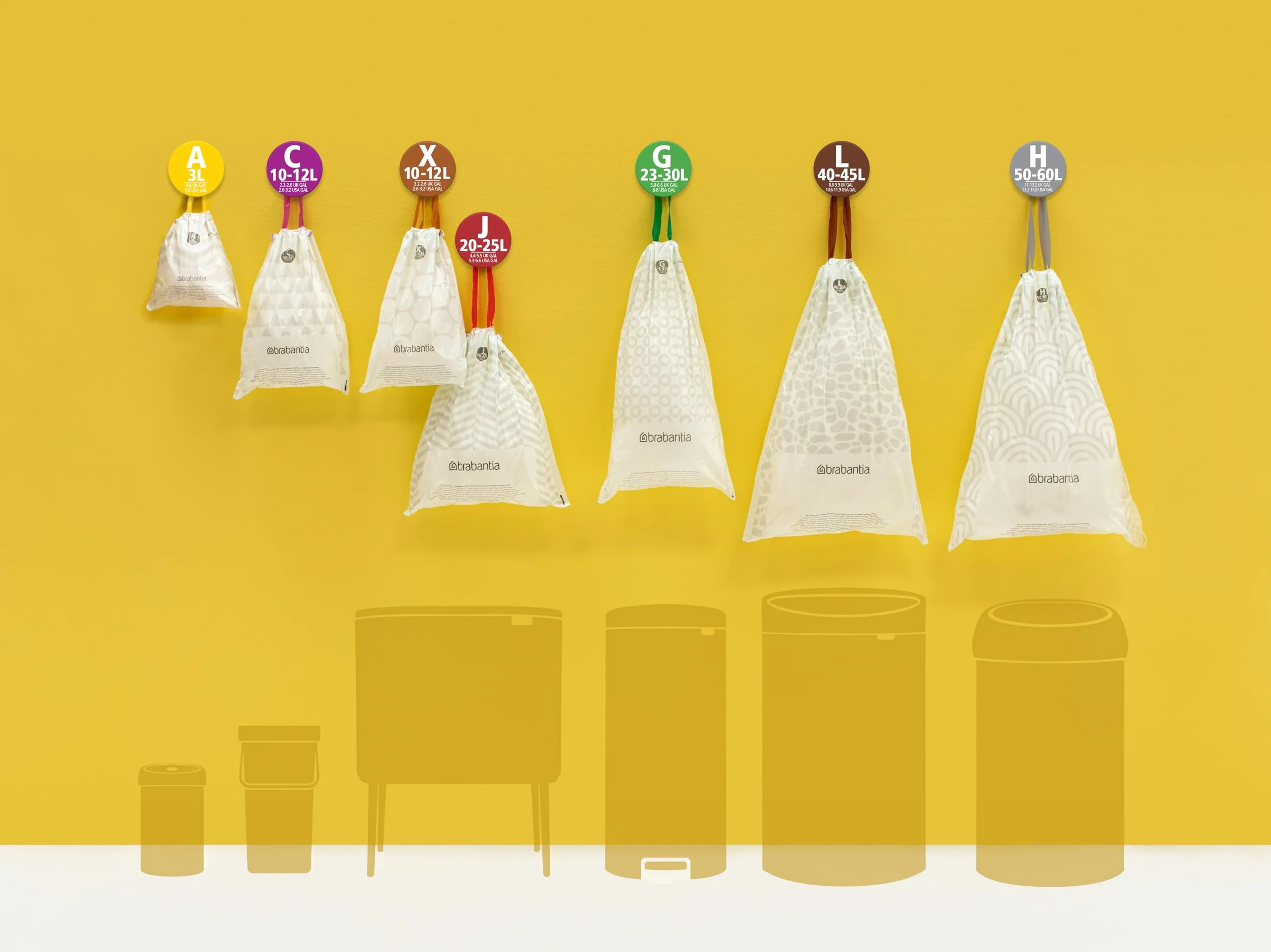 Brabantia PerfectFit Wkładki do pojemników (rozmiar D/15-20 litrów) Grube plastikowe worki na śmieci z uchwytami ze sznurkiem do wiązania (40 torebek)