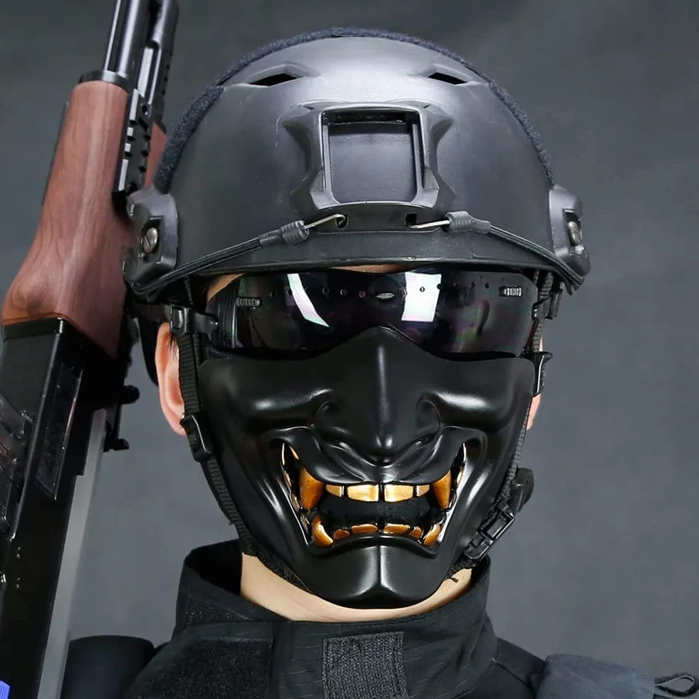 NC Półmaska złego demona Kabuki Samurai Prajna Ghost, na Halloween, Airsoft, półmaska do gry Cs War
