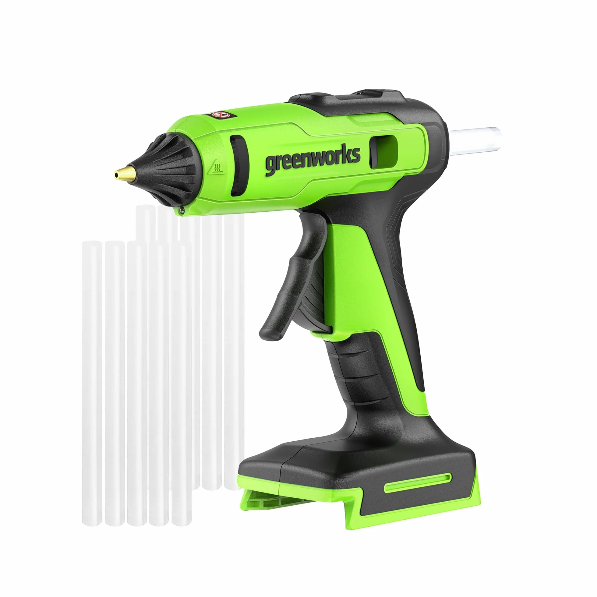 Greenworks Pistolet do klejenia na gorąco 24 V, bezprzewodowy, 90 sekund, szybkie nagrzewanie, światło LED, dysza bez kapania, automatyczne wyłączanie do majsterkowania, sztuki, rzemiosła, dekoracji