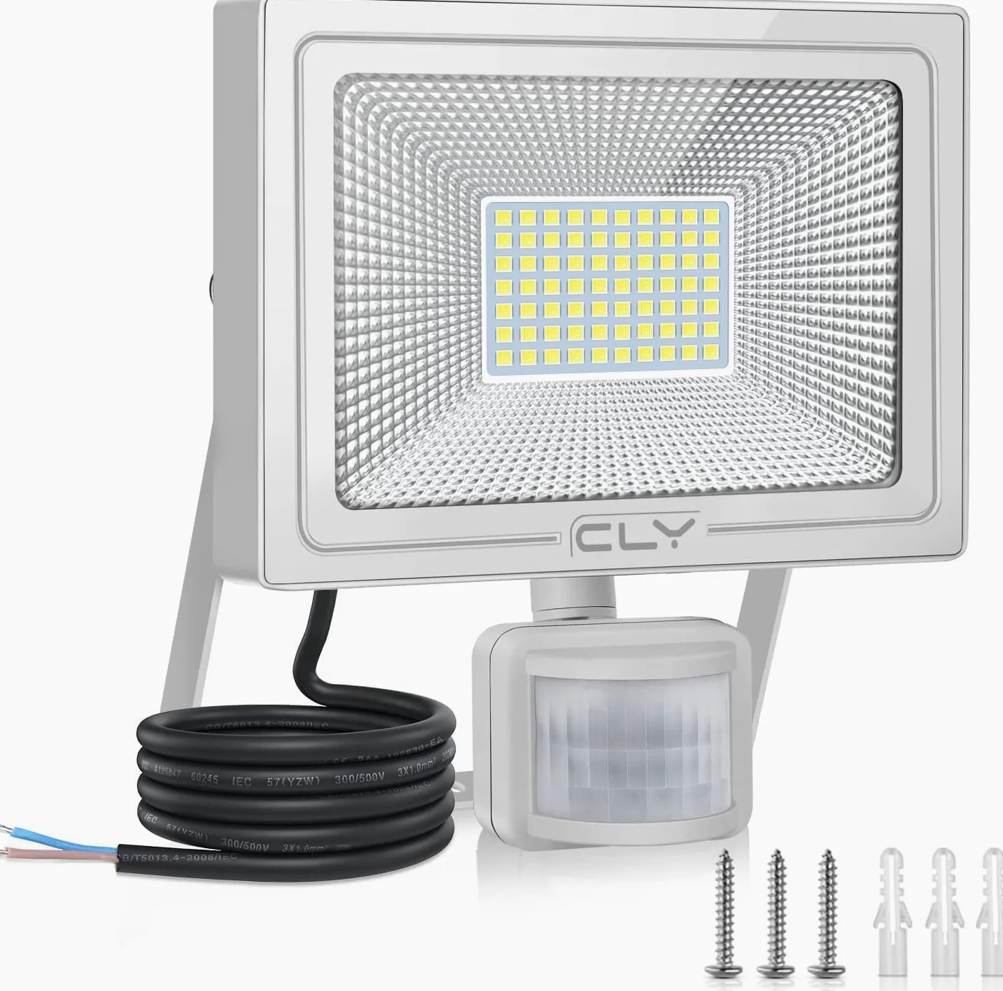 CLY Zewnętrzne Reflektory LED Z Czujnikiem Ruchu 60W 5200LM 6500K | Reflektor Zewnętrzny LED Światło Zewnętrzne Z Czujnikiem Ruchu Zimna Biel IP66 Nieprzepuszczalny Ogrodu Patio Garażu Tarasu