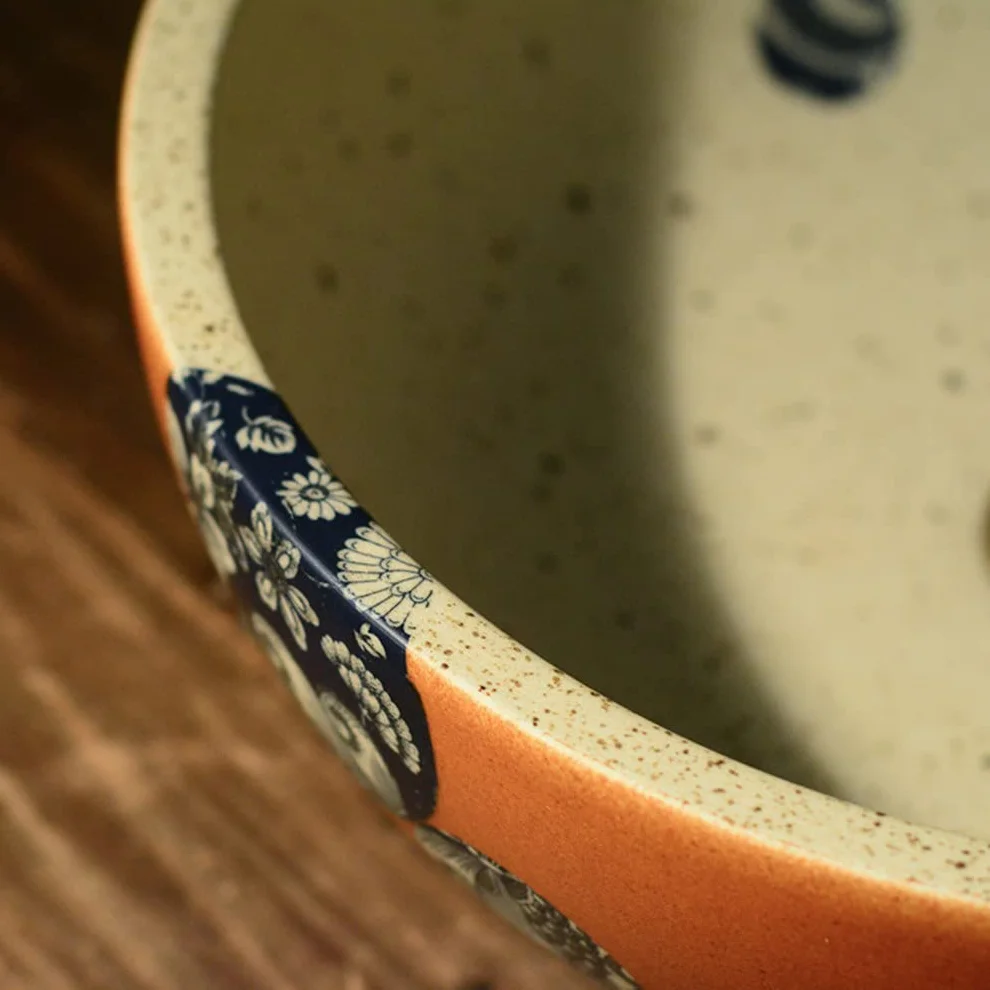 Okrągła Umywalka Artystyczna, Ceramiczna Umywalka Nablatowa W Stylu Vintage, Umywalka Do Łazienki, Umywalka Nablatowa, Solidna I Trwała, 41 X 41 X 15 Cm