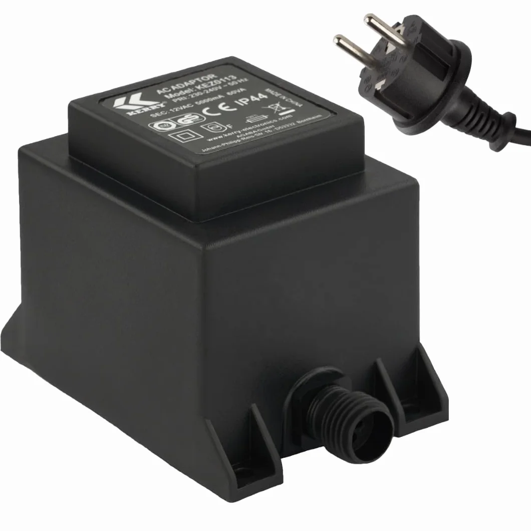 KERRY ELECTRONICS Transformator 12V 60VA/W, AC/AC AC, do użytku zewnętrznego IP44, między innymi do oświetlenia LED i..