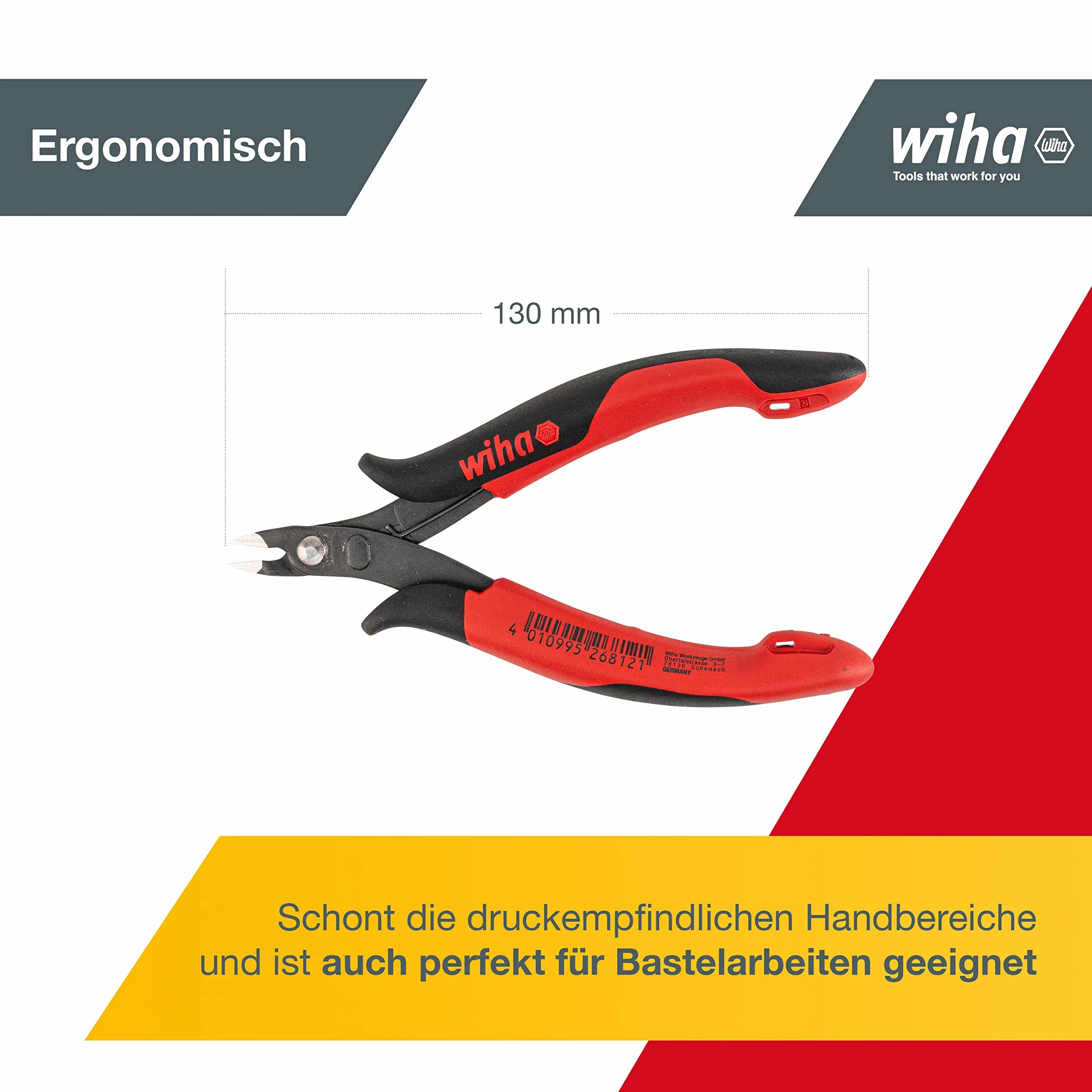 Wiha Szczypce ciętece po ukosie Electronic z bardzo wąską główką, bez zjazdu 128 mm, 5 1/8" (26812)