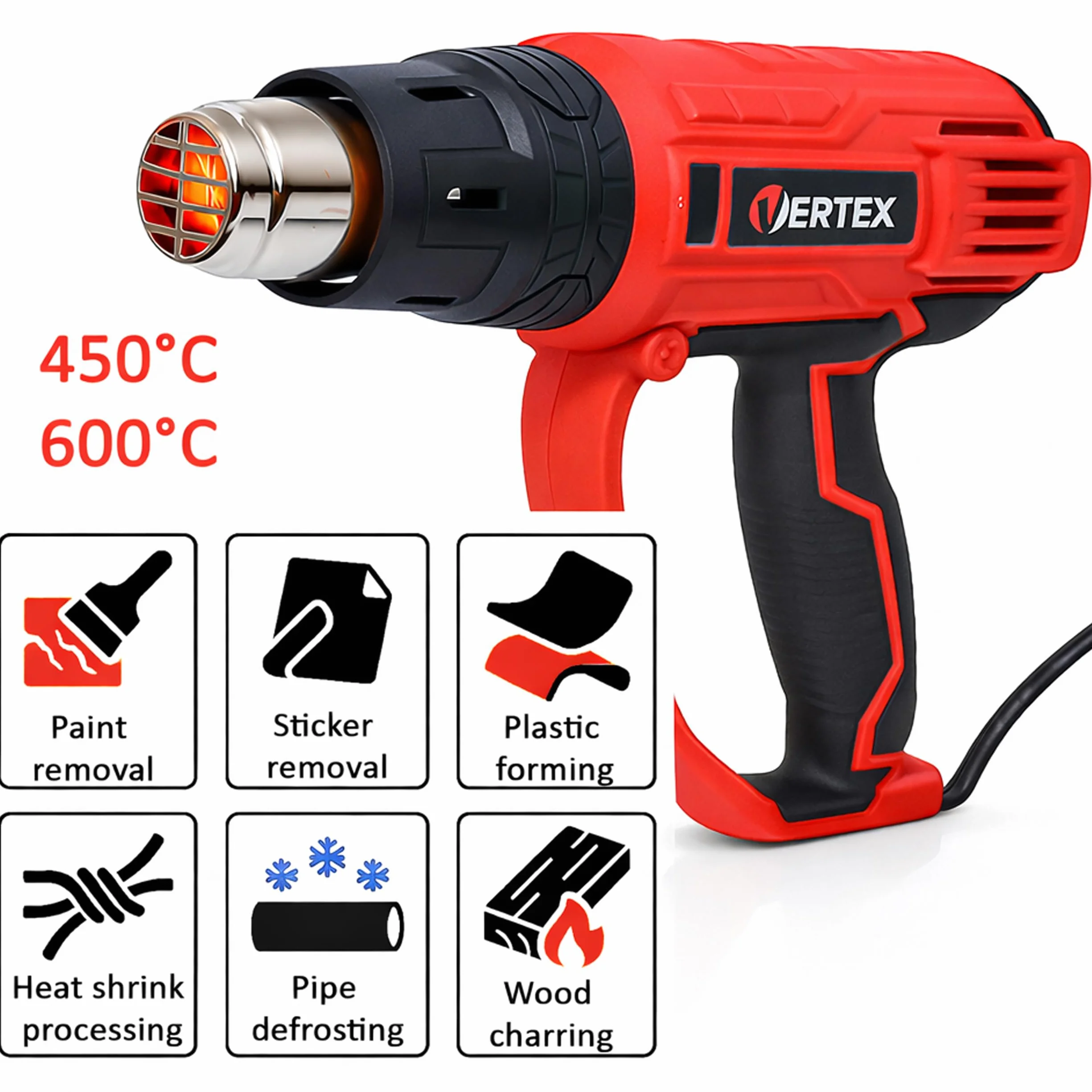 Vertex Opalarka 2000W 450-600°C Zestaw z Dyszami i Skrobakiem