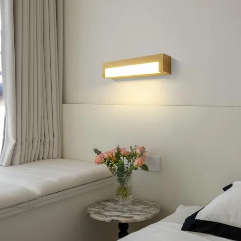 Lampy ścienne LED do sypialni, ze stałym okablowaniem, imitacja drewna wykończenie, 3 tryby kolorów, oświetlenie sypialni, salonu i lustra, metalowa lampa ścienna