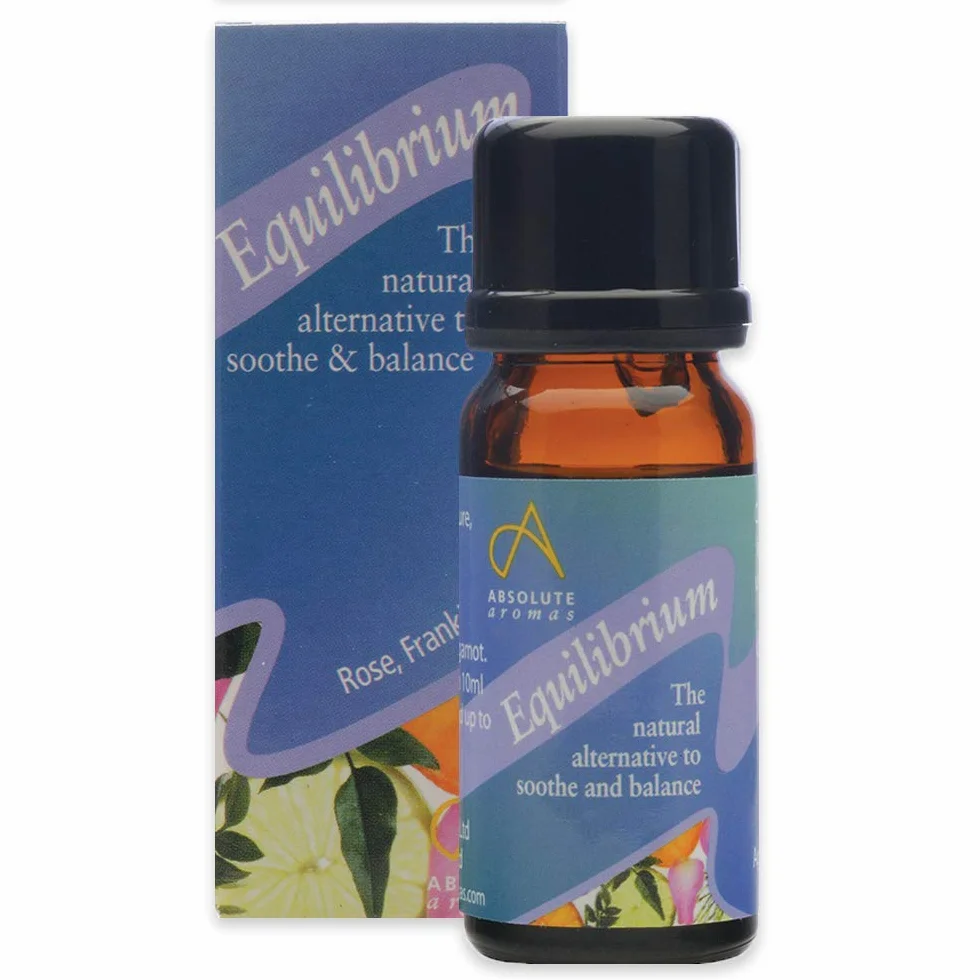 Absolute Aromas Zapewniająca równowagę emocjonalną mieszanka olejków eterycznych Equilibrium 10 ml - zawiera 100% czyste olejki eteryczne z kadzidła, wetiwerii i róży