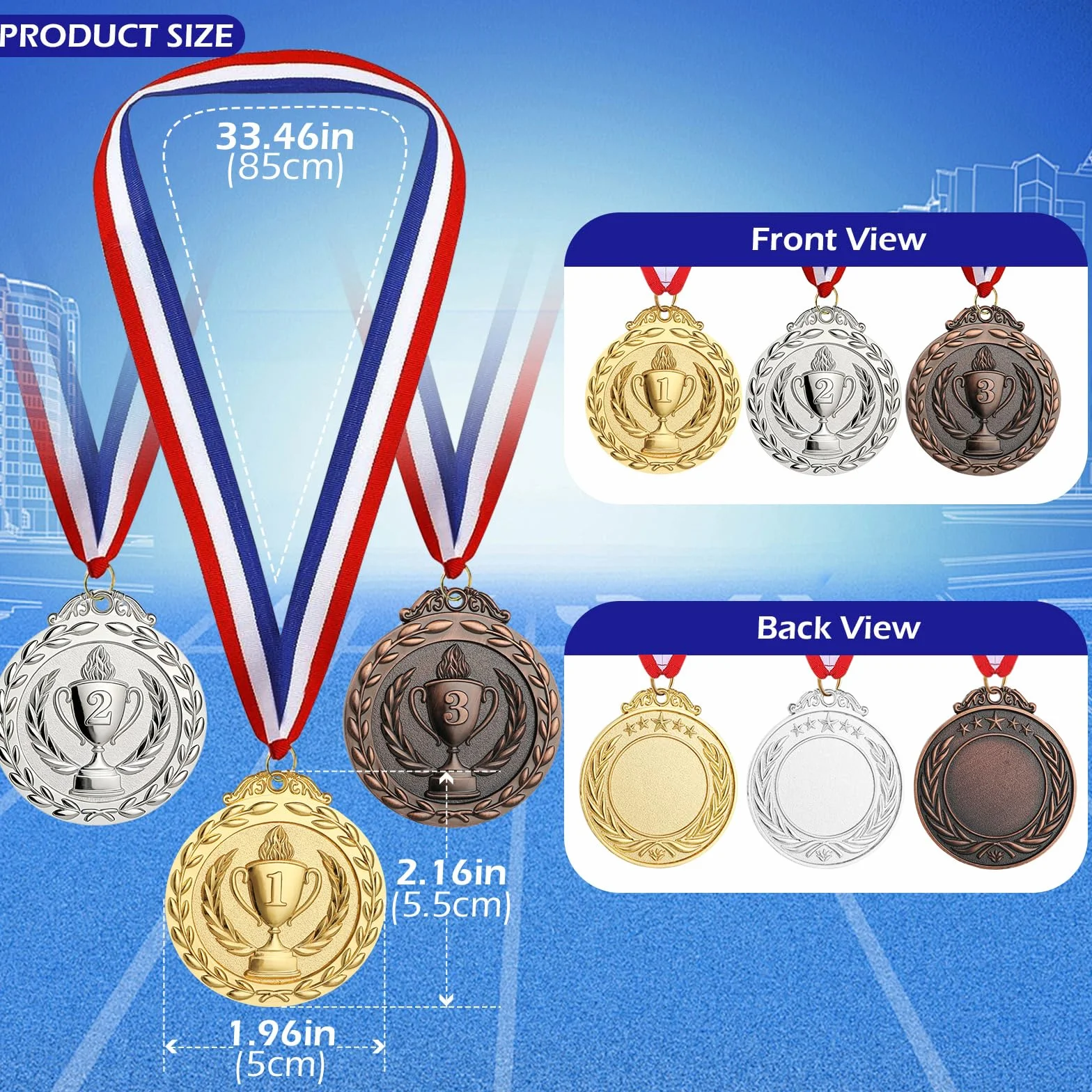 Hianjoo 12 medali, 3 szt. złoty medal, 3 szt. srebrny medal, 3 szt. brązowy medal, średnica 5 cm z naszyjnikiem dla dzieci, studentów, konkursy, nagrody