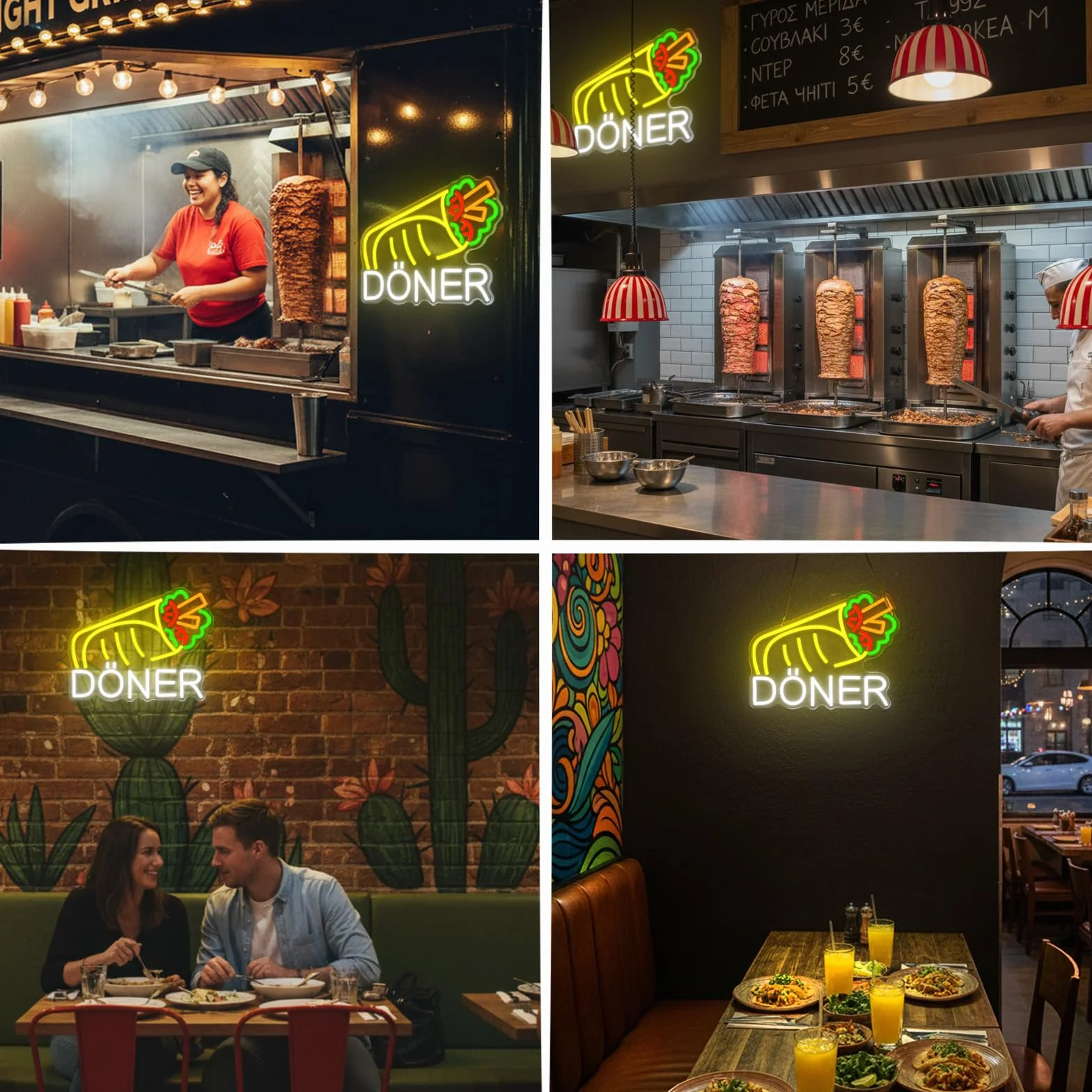 Döner Neonowy szyld, kebab szyld reklamowy, tabliczka świecąca LED, zasilanie USB z przełącznikiem ściemniania, do sklepów, kebabów, kebabów, sklepów z kebabem (kebab)