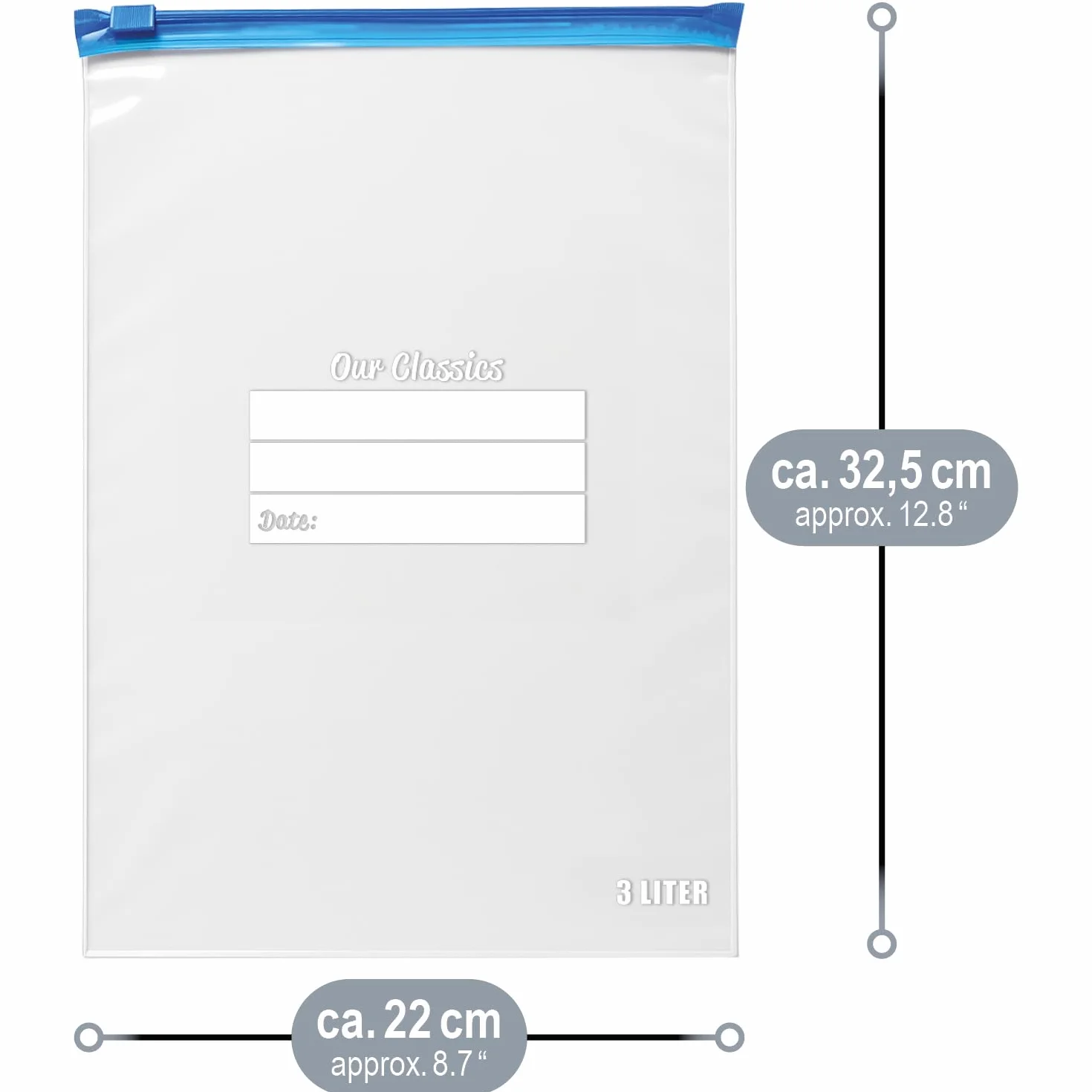 com-four® 60x Torebki do mrozenia 3L z zamknieciem – Wielokrotnego uzytku do przechowywania zywnosci – Uniwersalne worki na swiezosc i aromat do -40°C (3 L - 60 sztuk)