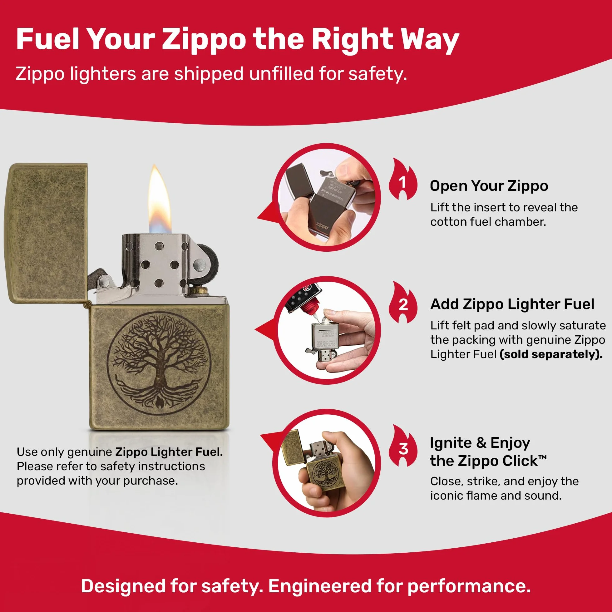 Zippo Zapalniczka Sztormowa Tree Of Life, Antyczny Mosiądz, Lustro, Wielokrotnego Użytku, Wiatroszczelna Konstrukcja, Pudełko Prezentowe, Wyprodukowana w USA