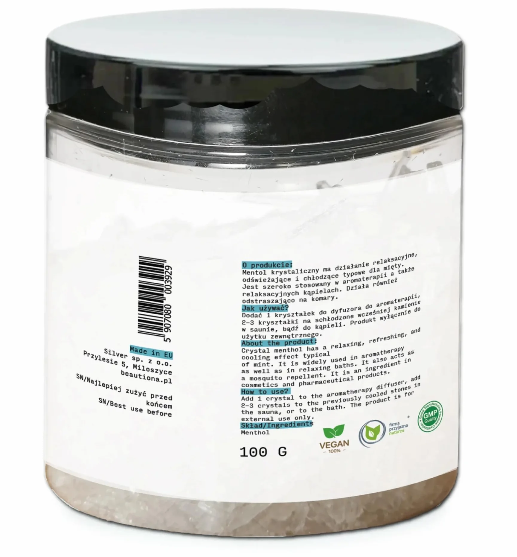 Krystaliczny mentol 100 g czysty intensywny zapach mięty do sauny inhalacji aromaterapii
