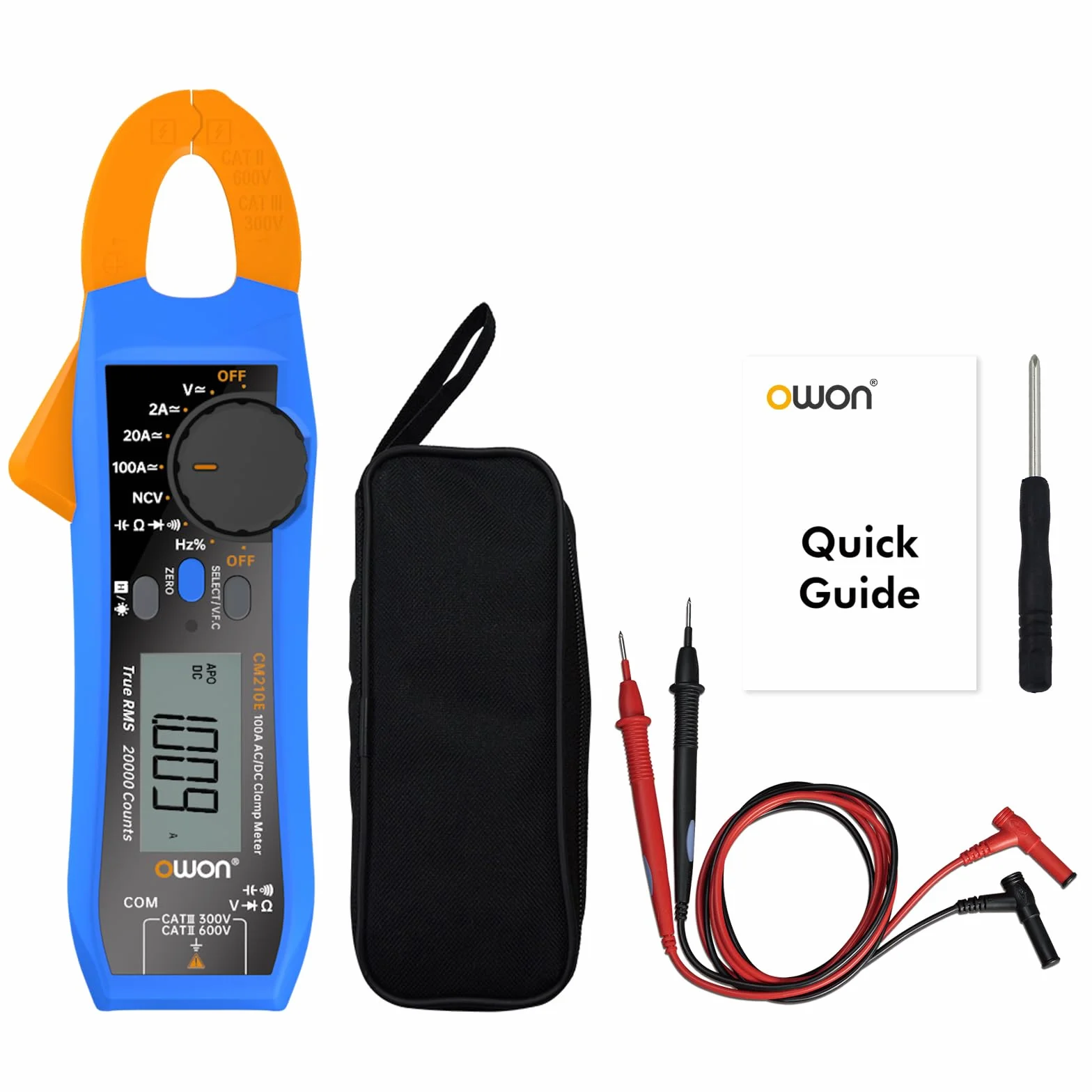 OWON CM210E 20000 liczb woltomierz cyfrowy miernik szczypiec, 600 V AC/DC NCV True RMS, mini multimetr do pomiaru napięcia, prądu, pojemności i oporu
