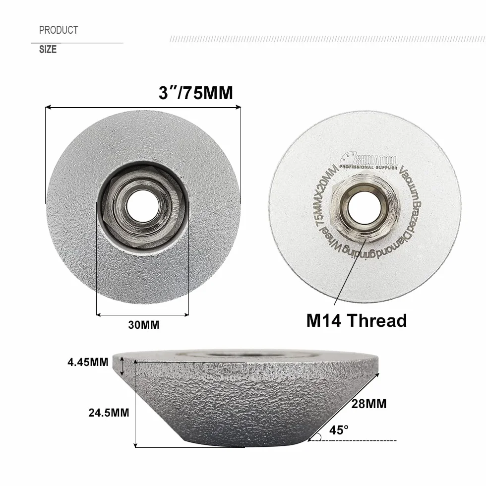 SHDIATOOL Tarcza szlifierska diamentowa, 75 mm, wypukła zakrzywiona krawędź, ręczna tarcza szlifierska do kamienia, marmuru, granitu, wysokość 20 mm, 2-pak