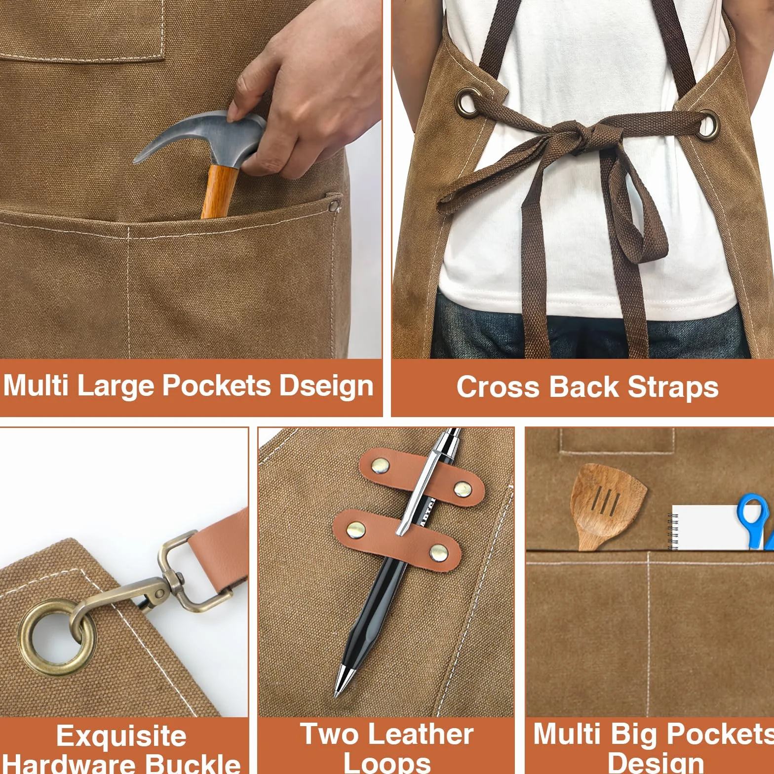 Płócienny fartuch roboczy męski,Men's Work Apron fartuch z 3 kieszeniami, Tool Apron for Men do kuchni, ogrodu, ceramiki, warsztatu, garażu i innych, dla mężczyzn i kobiet