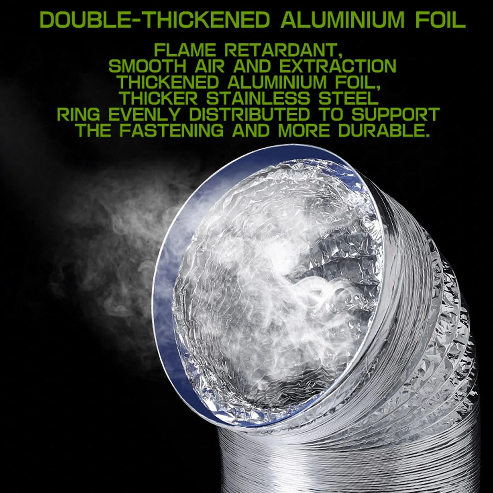 Elastyczny kanał wentylacyjny z aluminium, Aluminiowy elastyczny przewód wentylacyjny srebrny 80-200mm 1,5-5m z opaską zaciskową i taśmą foliową(1.5m 80mm)