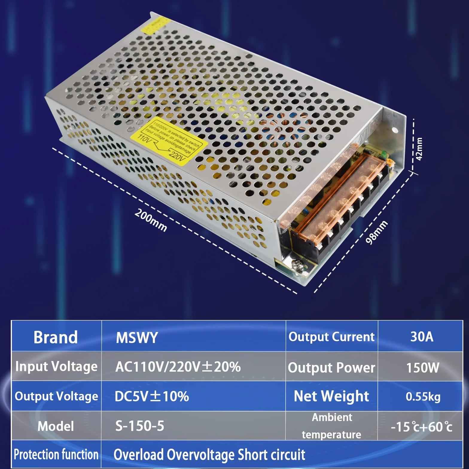 Zasilacz 5V 30A 150W, transformator AC 110/220V na DC 5V, konwerter do LED i automatyki