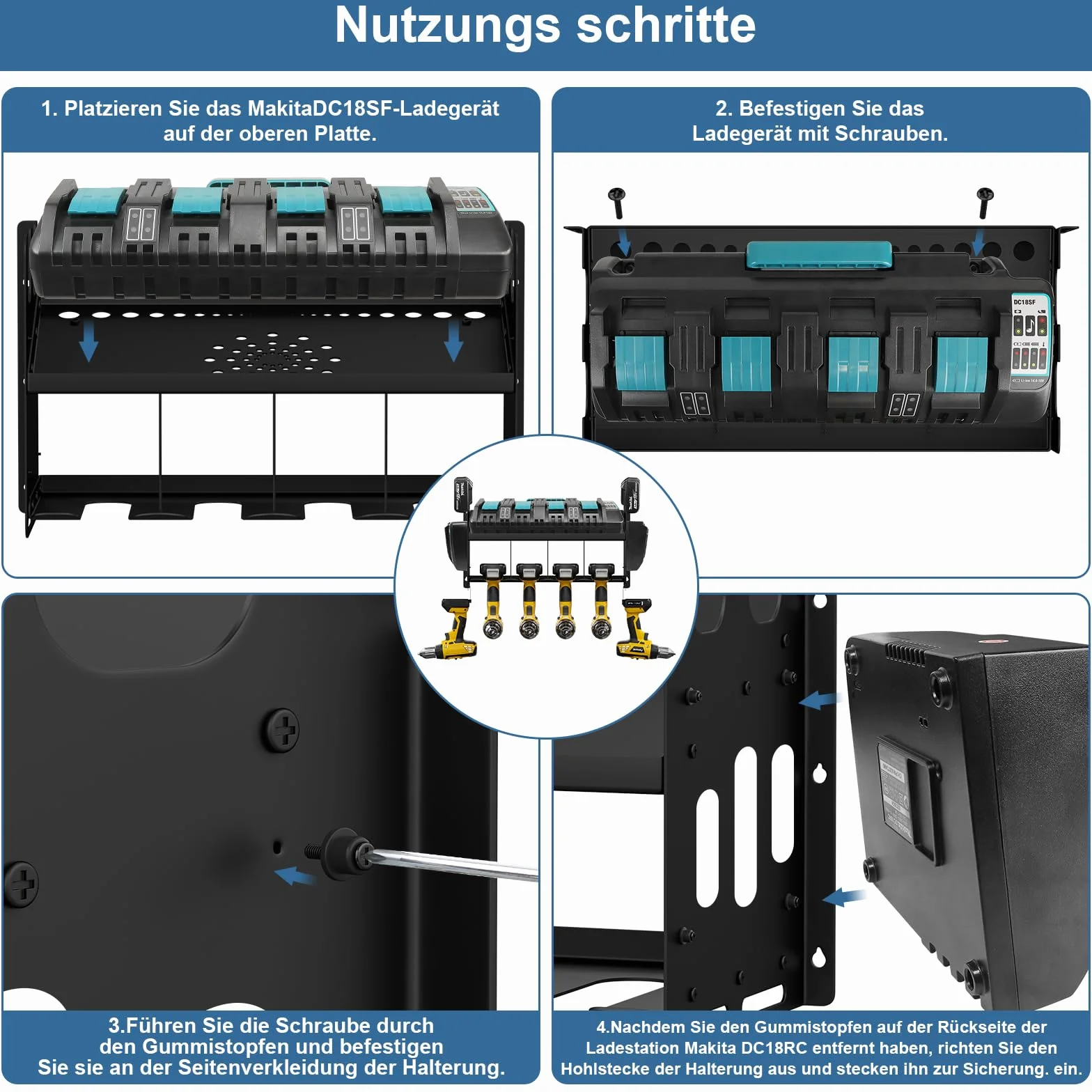 Uchwyt na narzędzia do Makita DC18SF/DC18RC 18V / 14,4 V baterie do stojaka na narzędzia (czarny)