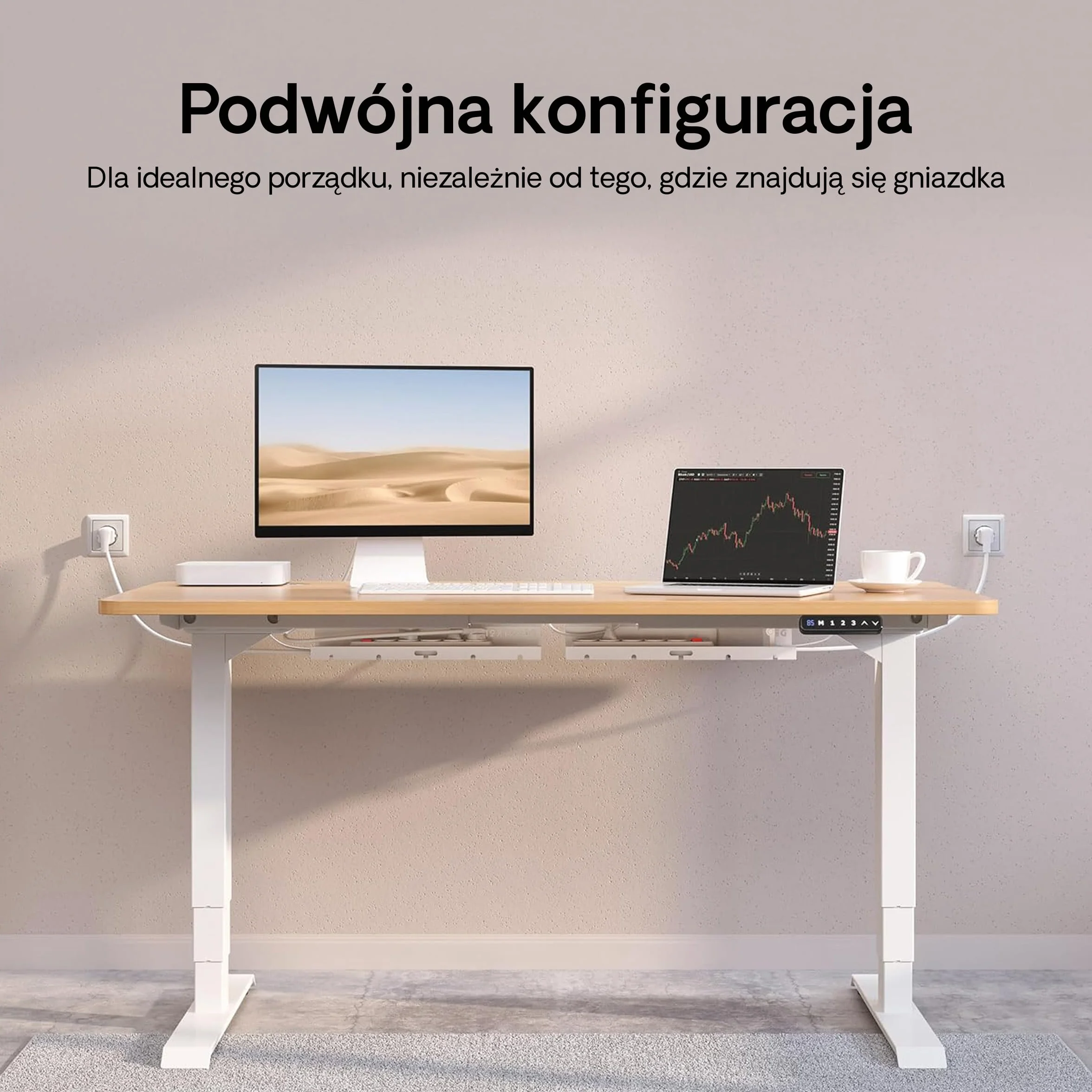Organizer kablowy, biały, zestaw 2 szt. – stal nierdzewna, do zarządzania kablami, kanał kablowy z 5 otworami na kable – łatwy w montażu organizer – uchwyt na kable Desktronic