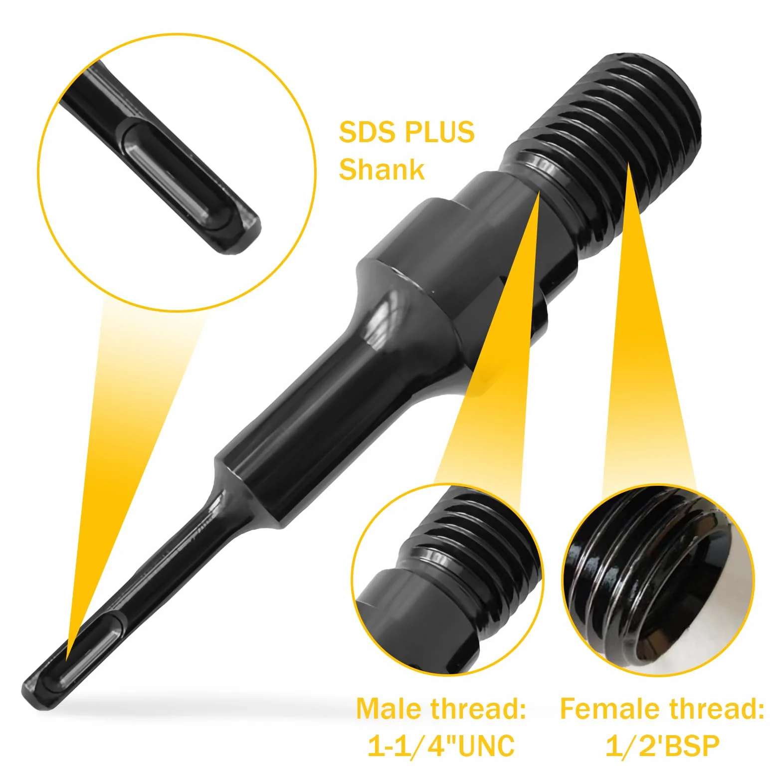 UNC SDS Adapter: 1 1/4 UNC na SDS Plus adapter do diamentowej koronki wiertniczej, adapter do wiertła rdzeniowego, adapter do wierteł betonowych, lekkie przedłużanie wiercenia, niełatwe do