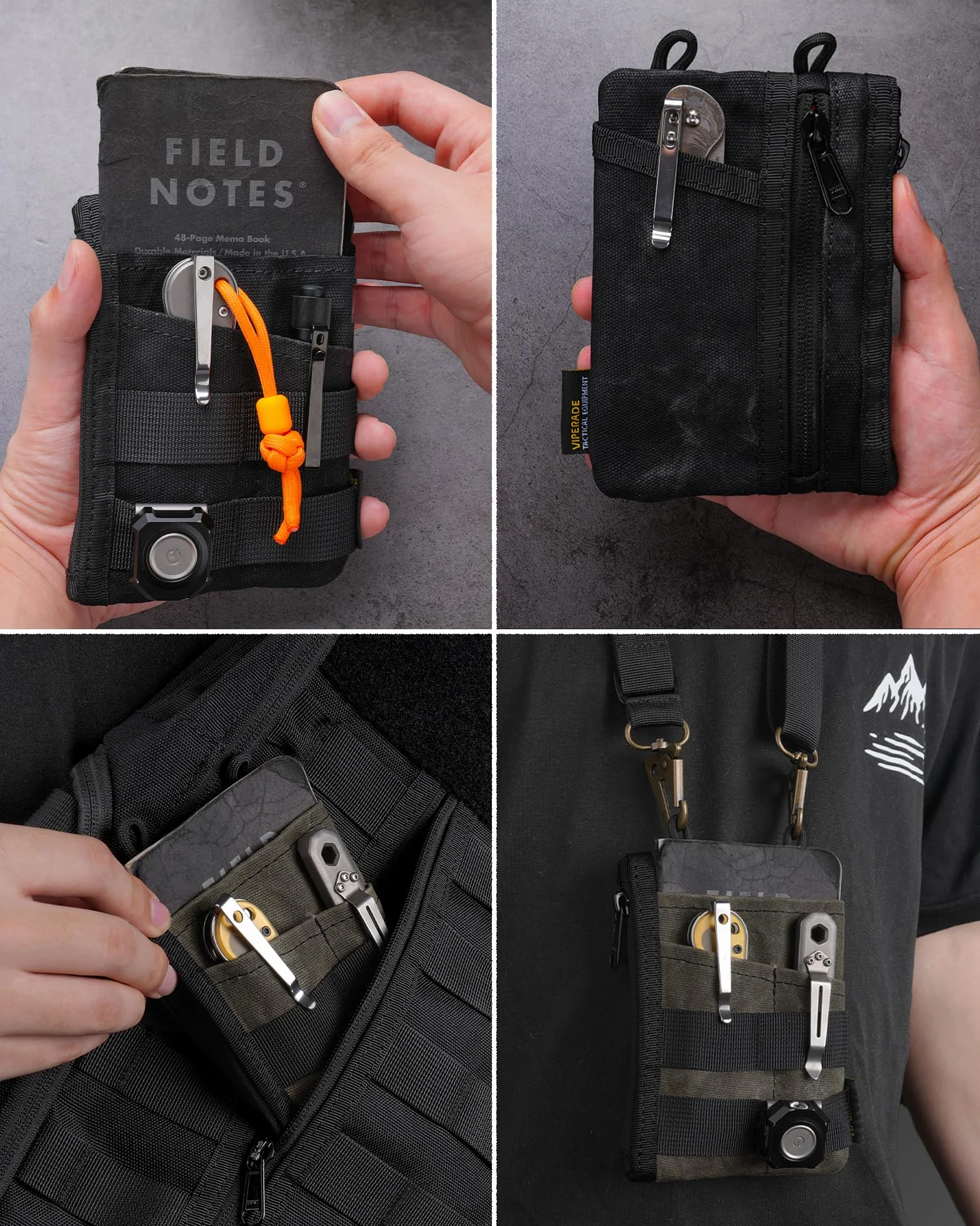 VIPERADE VE18N-OW smukła torba EDC z woskowanego płótna, minimalistyczny portfel dla mężczyzn, organizer EDC na multitool (Zielony)