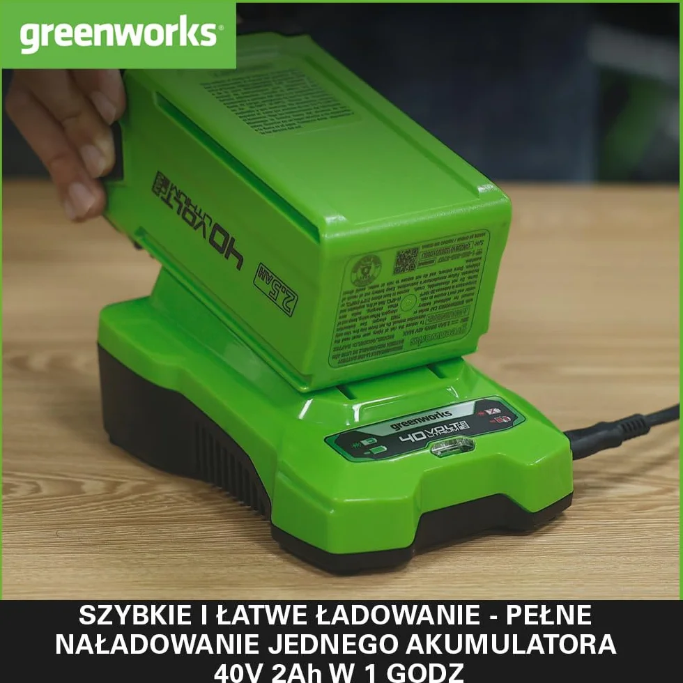 Greenworks Ładowarka 40V 2A - Uniwersalna Ładowarka 40V do Elektronarzędzi i Narzędzi Ogrodowych, Ładuje Akumulator 2Ah w 60 Min, Kompatybilna ze Wszystkimi Akumulatorami 40V, G40C