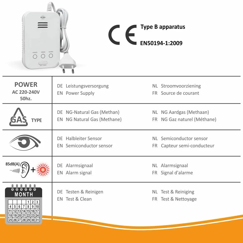ELRO FG4000P detektor gazu ziemnego (metan) - 230 V