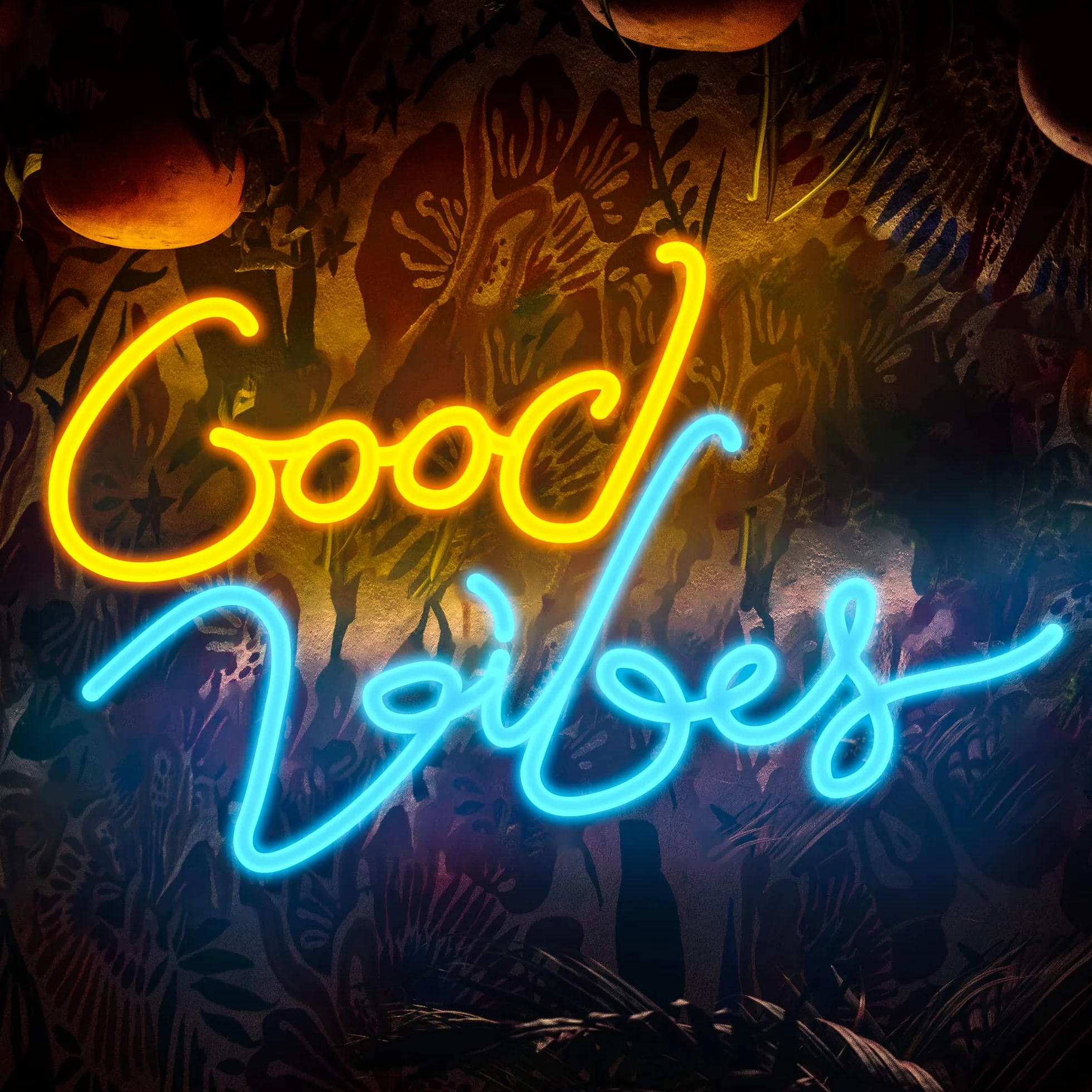 Eufrozy Neonowy znak świetlny Good Vibes, 43 x 28 cm, LED, napisana litera, sztuka ścienna, z przełącznikiem zasilanym przez USB, neonowa dekoracja do sypialni, baru, pubu, hotelu, klubu nocnego, na