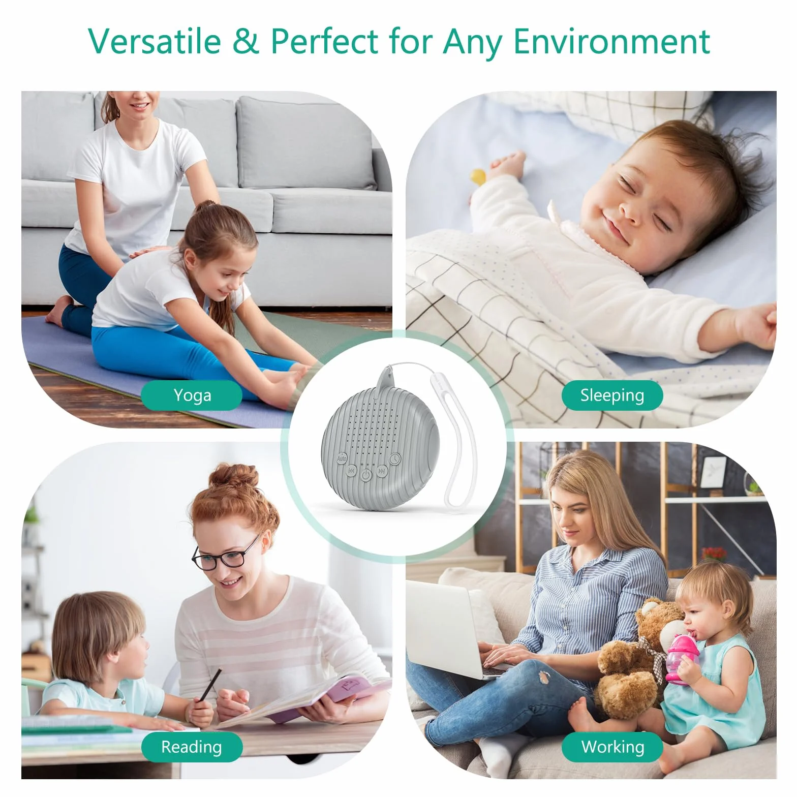 ORIA White Noise Machine urządzenie wspomagające zasypianie dziecka, biały szum, 10 naturalnych dźwięków, 3 ustawienia timera, funkcja pamięci, możliwość ładowania przez USB, pomoc w zasypianiu, kolor