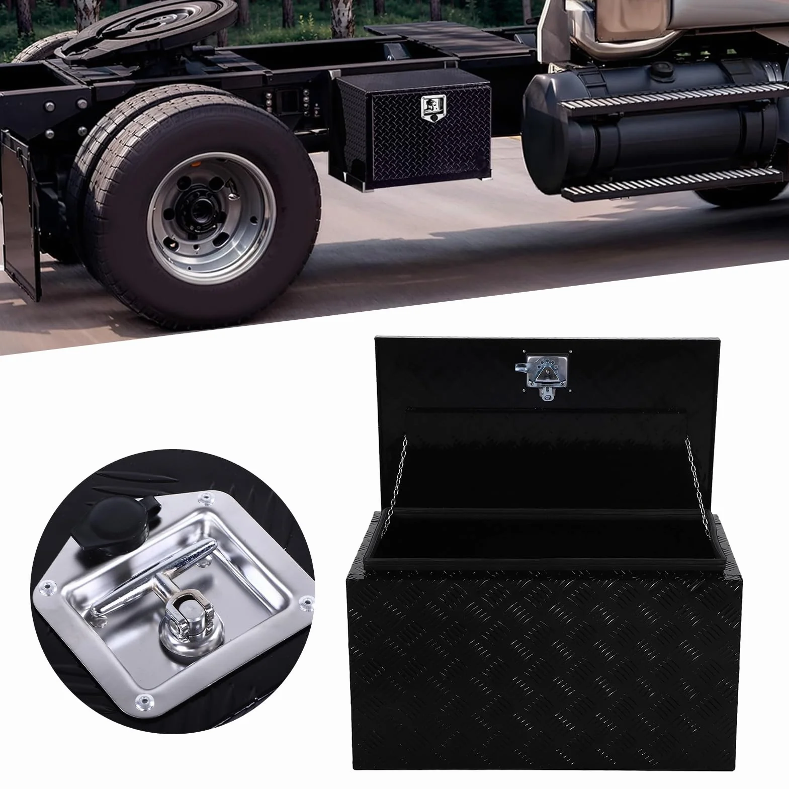 Yctze 30-calowa Aluminiowa Skrzynka Pod Podwoziem z Zamkiem i Kluczami, Wymiary Zewnętrzne 30x17x18 Cali, do Przechowywania Narzędzi i Sprzętu Kempingowego w Pickupach, Przyczepach,