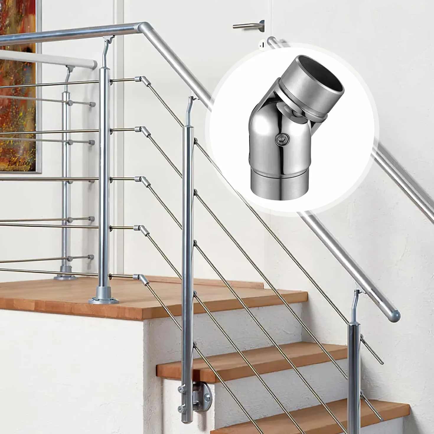 Łącznik do poręczy ze stali nierdzewnej, 42,4 mm Akcesoria do balustrad ze stali nierdzewnej z regulowanym kątem, złącze konfiguratora poręczy schodów, balkonu, na zewnątrz