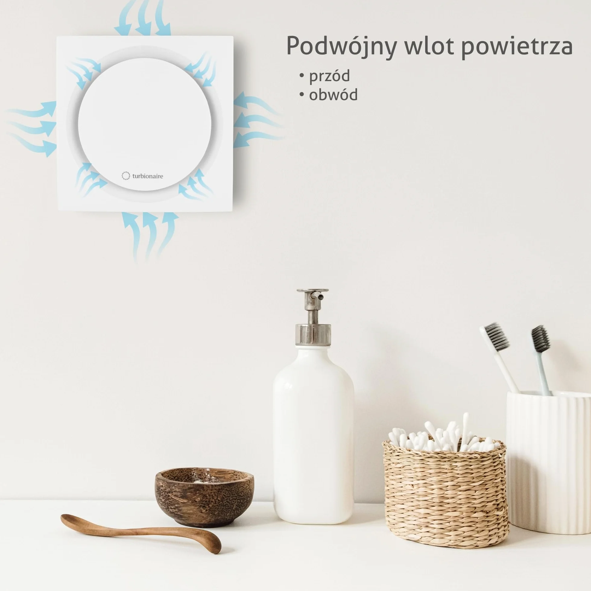 Turbionaire RING 150 SW – Wentylator łazienkowy, biały, z zaworem zwrotnym, cichy, podwójny system zasysania, średnica 150 mm, IPX4