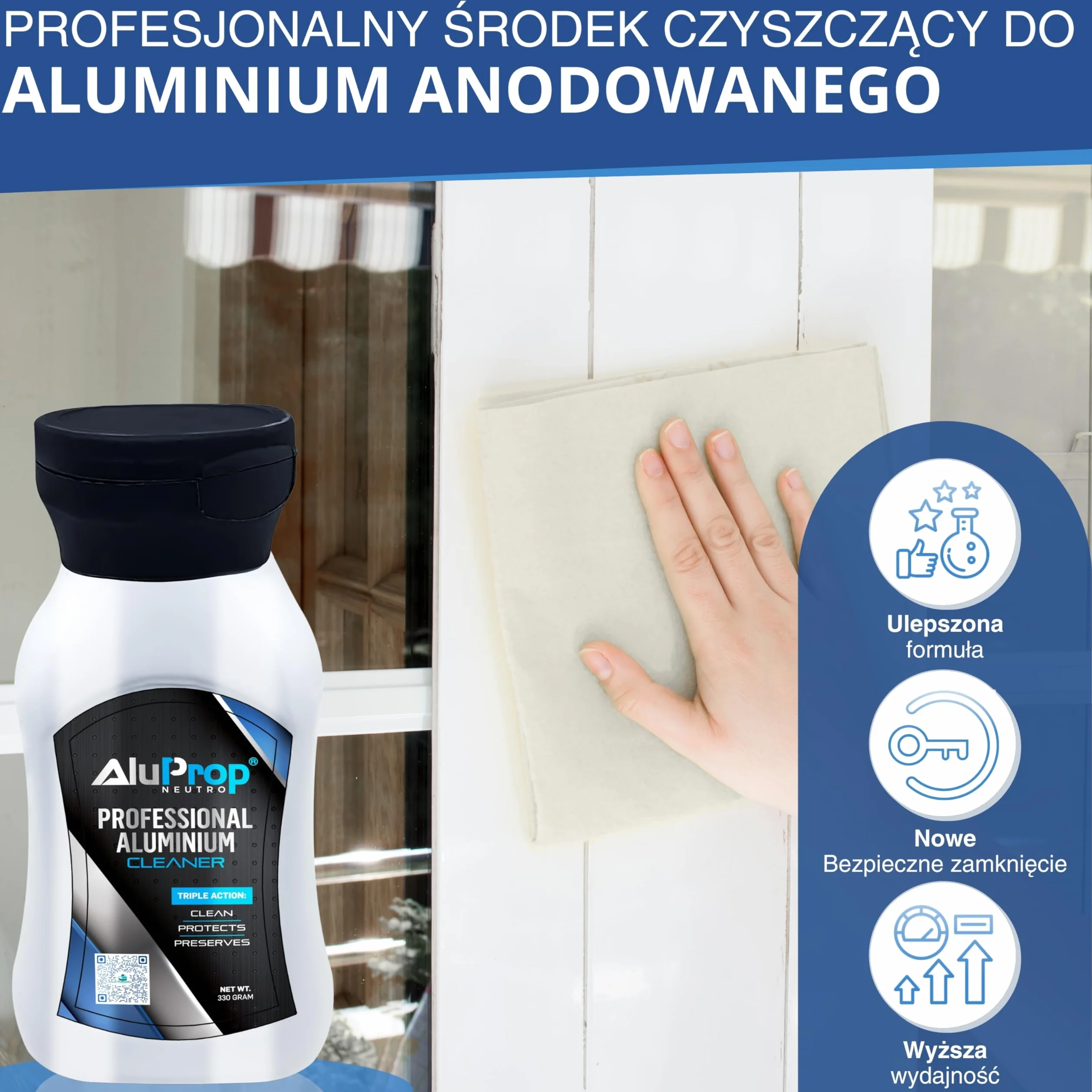 NEUTRO Profesjonalny Środek Czyszczący do Stolarki Aluminiowej Anodowanej | Idealny do Okien, Drzwi i Ram | Odbudowuje i Chroni | Formuła Bezkwasowa (330 g)
