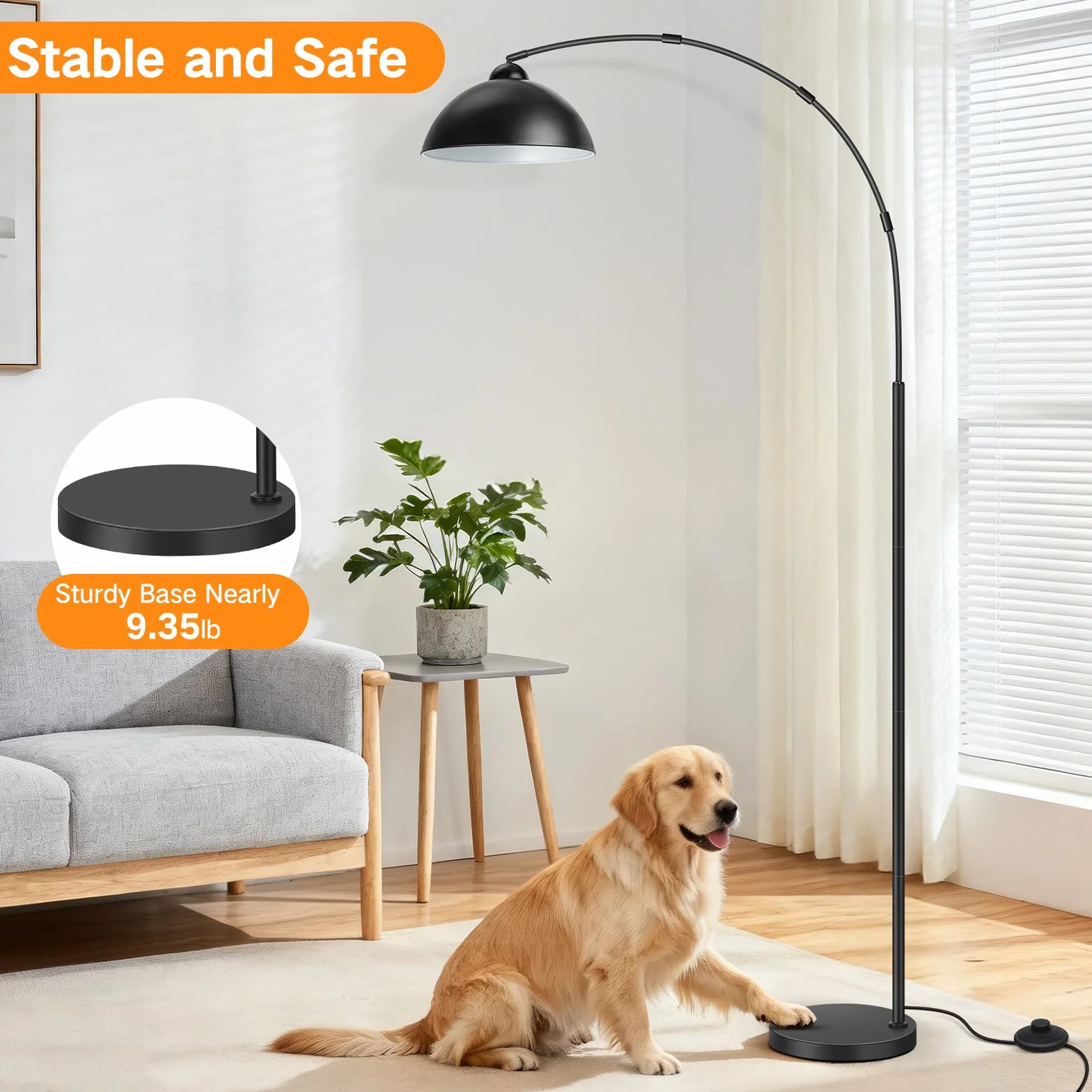 OUTON Lampa łukowa, lampa stojąca LED z funkcją ściemniania | 4 temperatury barwowe, czarna, lampa stojąca do salonu, sypialni, biura