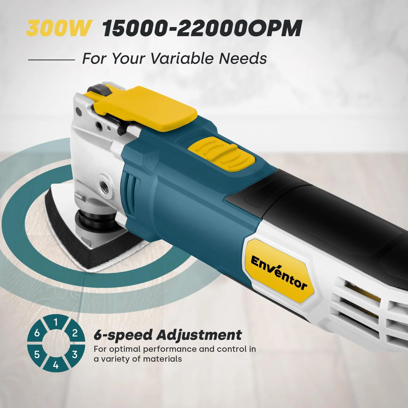 ENVENTOR Narzędzie oscylacyjne, 300 W, narzędzie wielofunkcyjne z 28 akcesoriami, 6 zmiennych prędkości 15000-22000 obr./min, kąt oscylacji 3°, do cięcia, rzeźbienia, wiercenia, szlifowania
