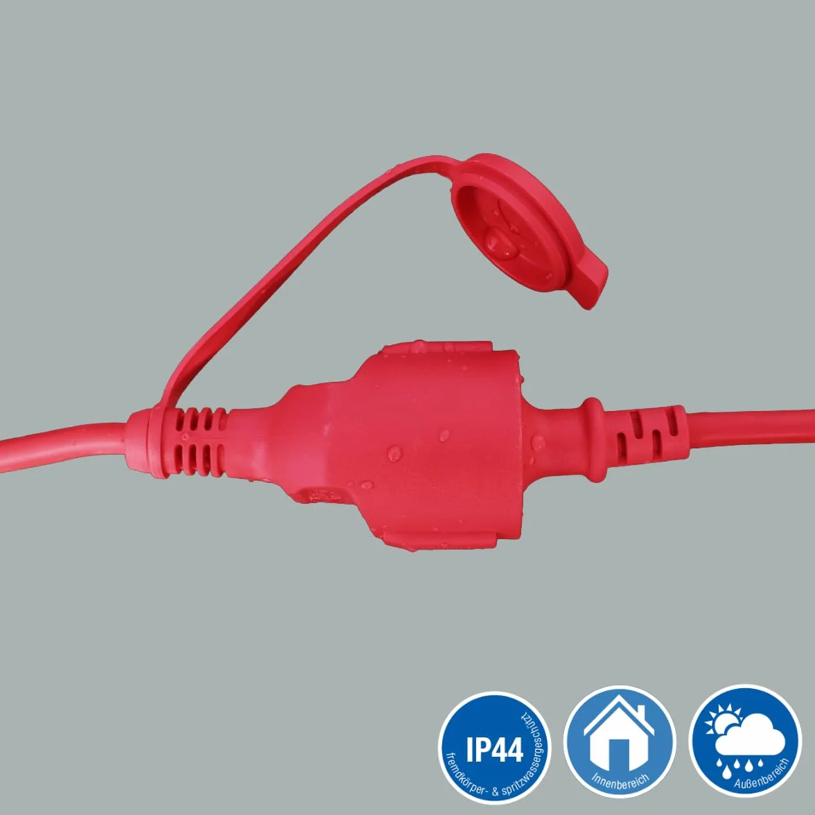 as - Schwabe Gummi-Verlängerungsleitung – 25 m Kabel mit Schutzkontaktwickelstecker, Schutzkontaktkupplung inkl. Schutzkappe ­– 230 V / 16 A Verlängerungskabel – IP44 – Made in Germany – Rot I 60373