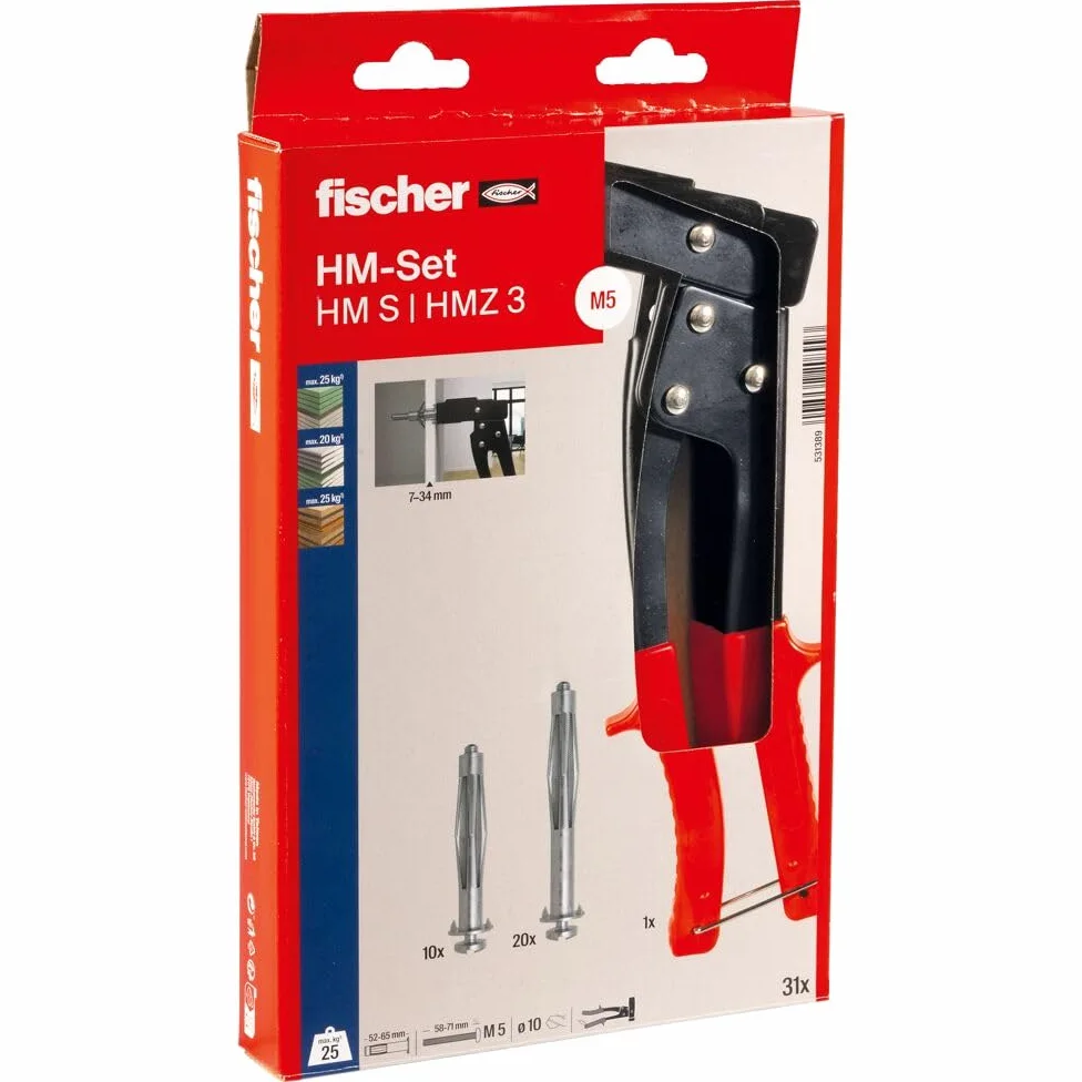 Fischer 531389 Zestaw Montażowy do Osadzania Kołków, Czarno/Czerwony, 310 mm