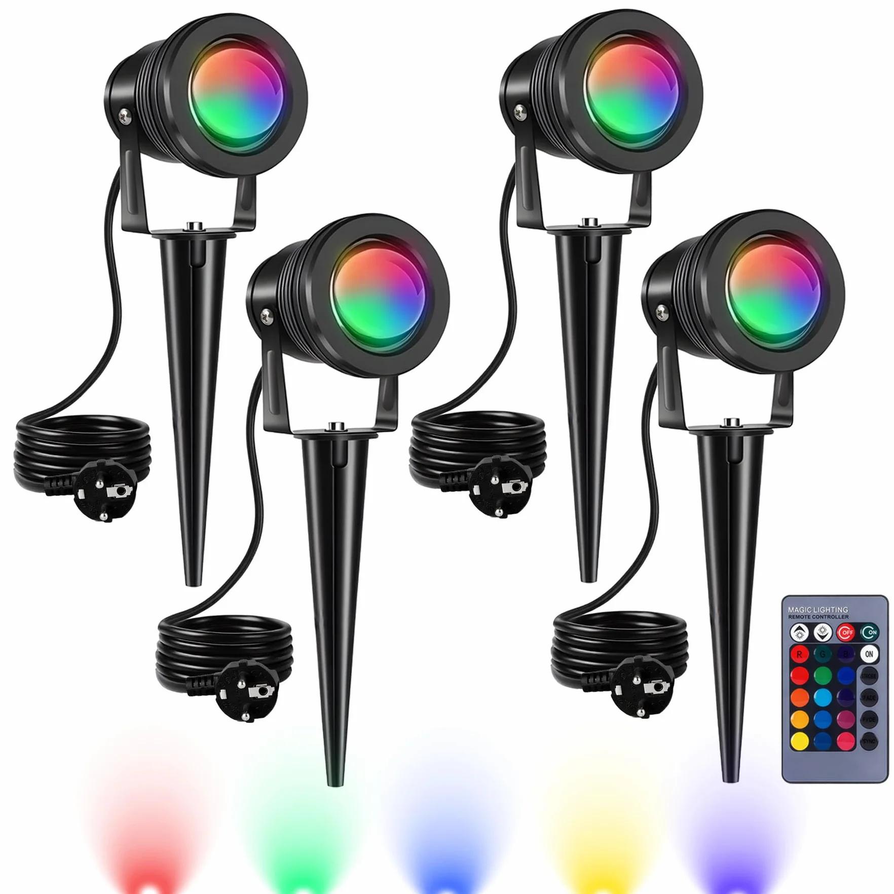 4 x 10 W RGB Zewnętrzny reflektor LED, światło ogrodowe LED, ciepła biała dekoracyjna lampa do ogrodu, podwórka, podjazdu [klasa efektywności energetycznej A+]