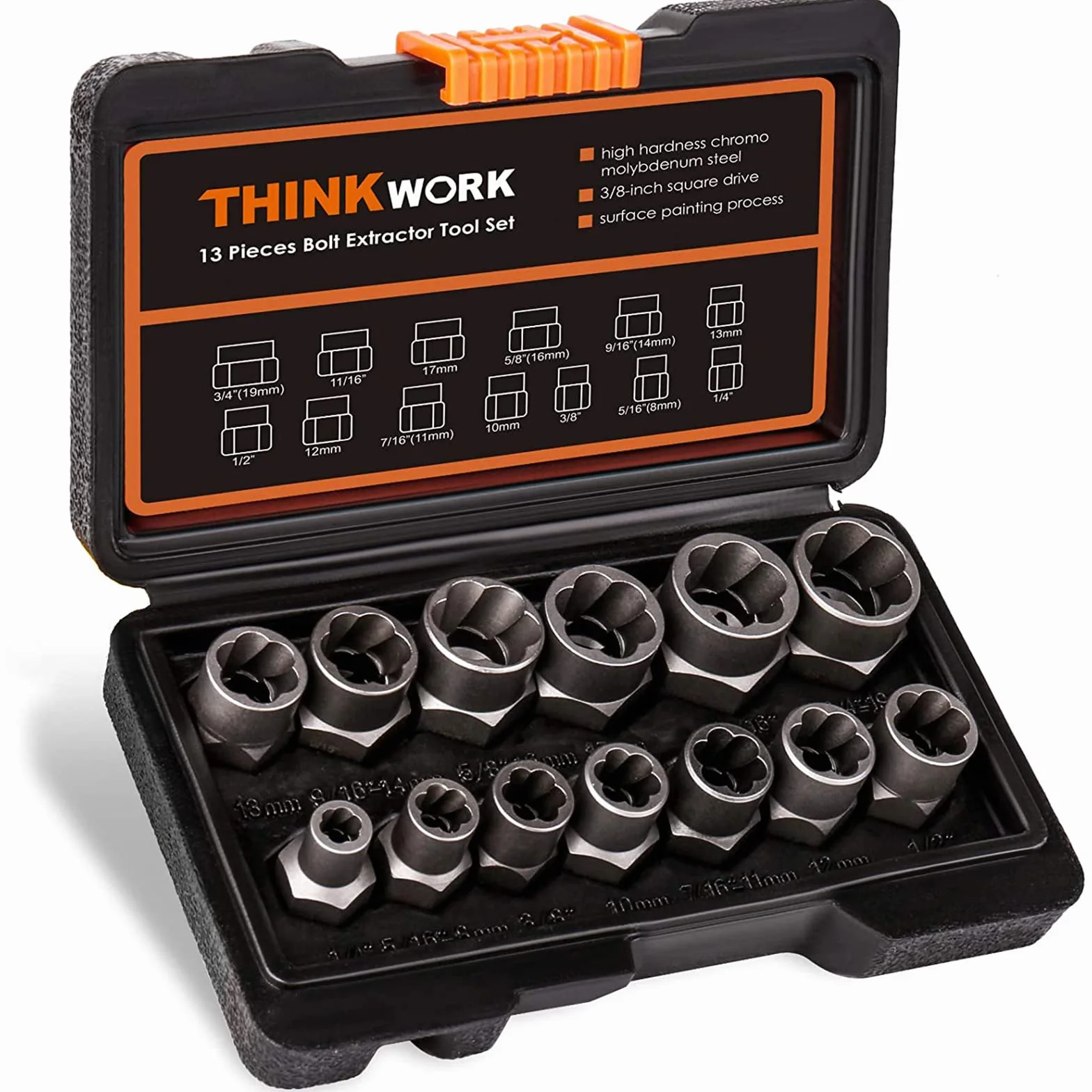 Thinkwork zestaw nakrętek udarowych 13+1 szt. do usuwania zardzewiałych śrub