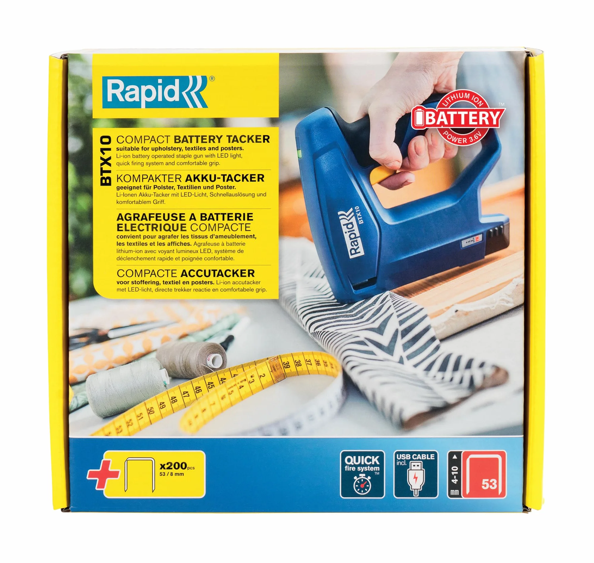 Rapid, Bezprzewodowy Zszywacz BTX10 Zasilany Akumulatorowo, do Zszywek z Cienkiego Drutu Nr 53 (4–10 mm), 900 Zszywek na Jednym Ładowaniu, 5001497