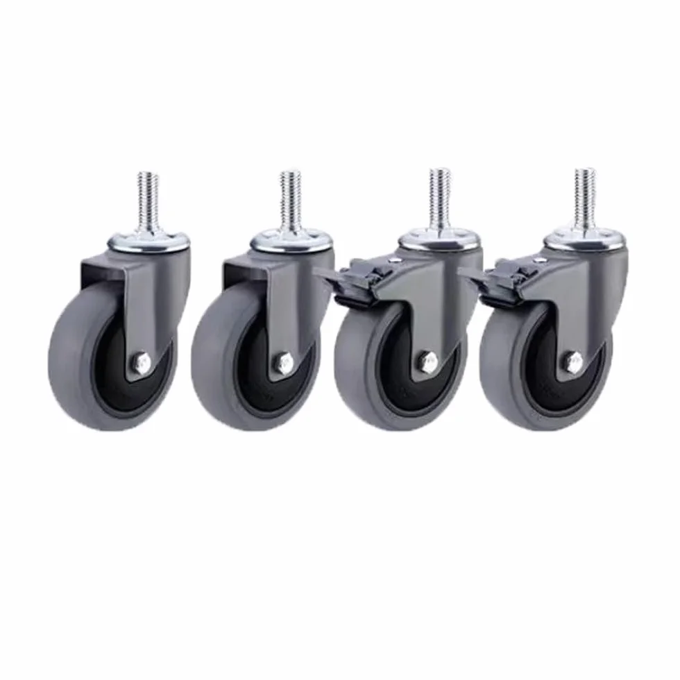 Koła gwintowane M10, ciche kółka skrętne 3 cale z hamulcami, 4 szt. gumowych kółek TPE do wózków, mebli, regałów magazynowych (2 Swivel+2 z hamulcami)