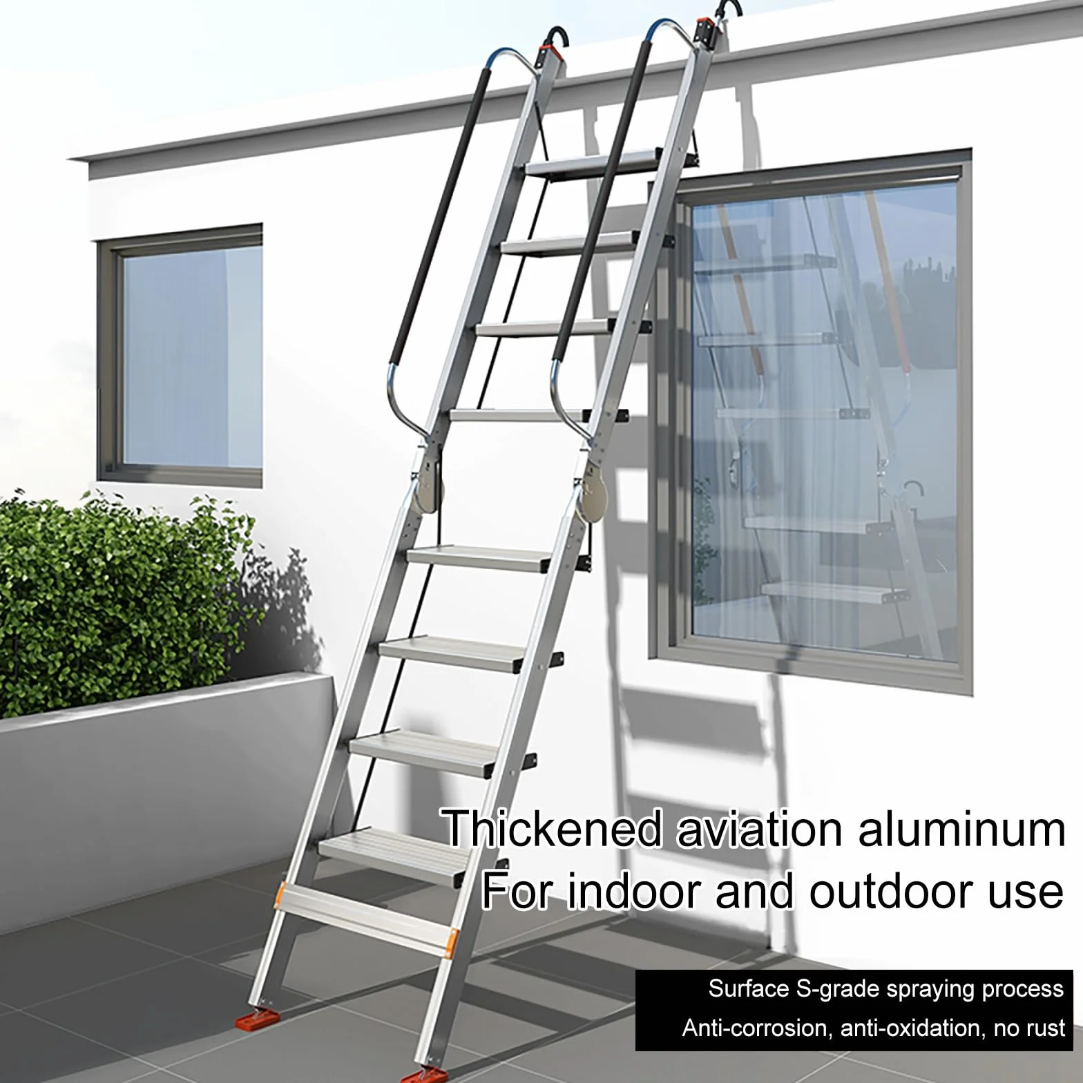 Aluminiowa drabinka schodkowa do strychów z poręczą, lekka, rozkładana drabina z antypoślizgowymi nóżkami, oszczędzająca przestrzeń, składana drabina, do domu, biura, majsterkowania (275 * 50 cm / 108
