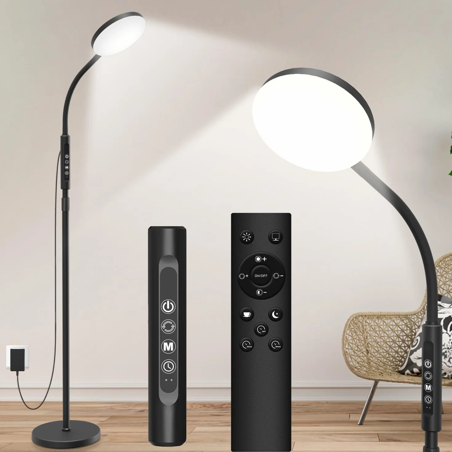 Lampa Podłogowa i Biurkowa 20 000 Lux - Regulowana Wysokość, 5 Kolorów Światła, 10 Poziomów Jasności, Timer, Stabilna Podstawa - Lampa Dzienna do Sypialni, Salonu, Biura