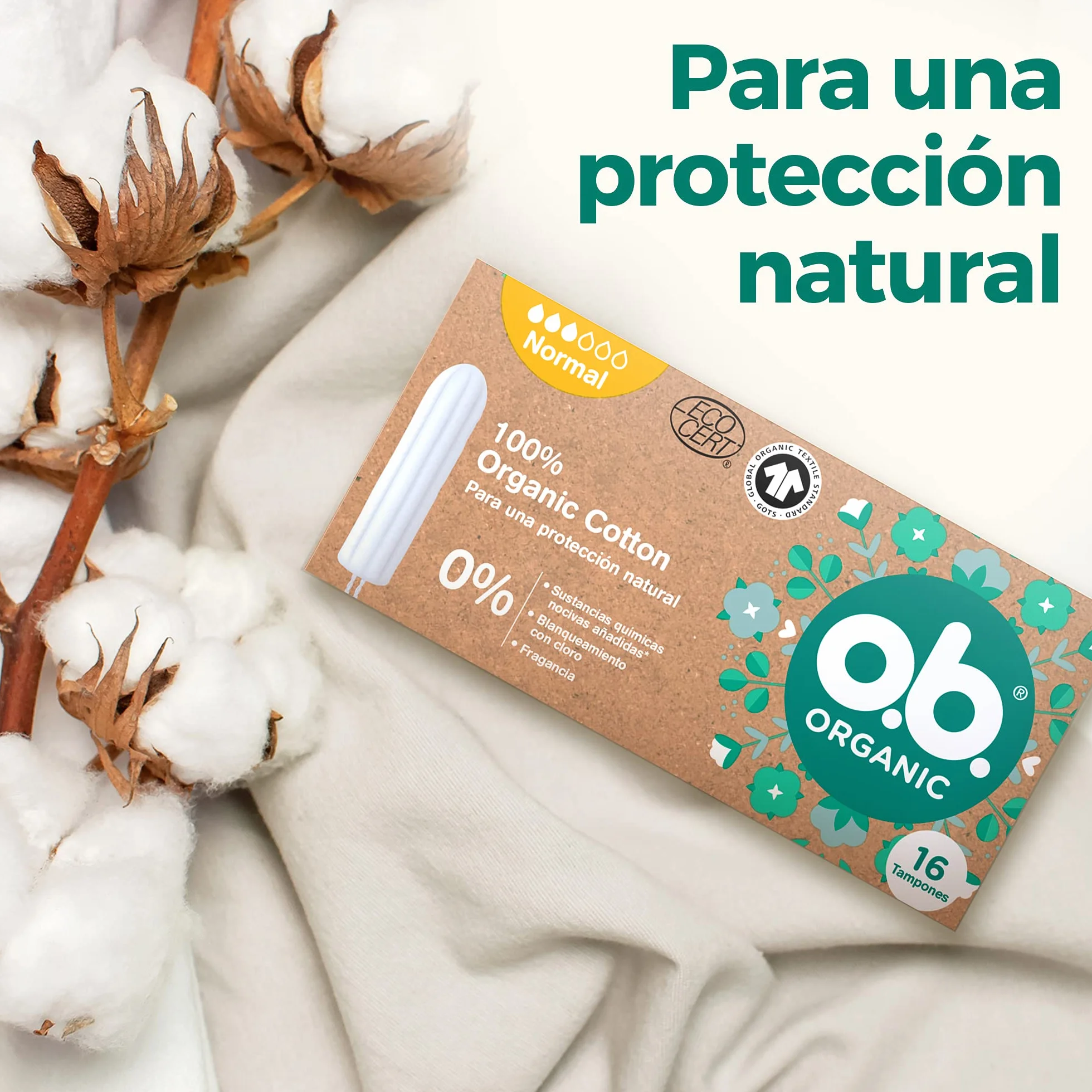 ORGANIC Tampony ze 100% bawełny organicznej 16 szt., bez aplikatora, normalna chłonność