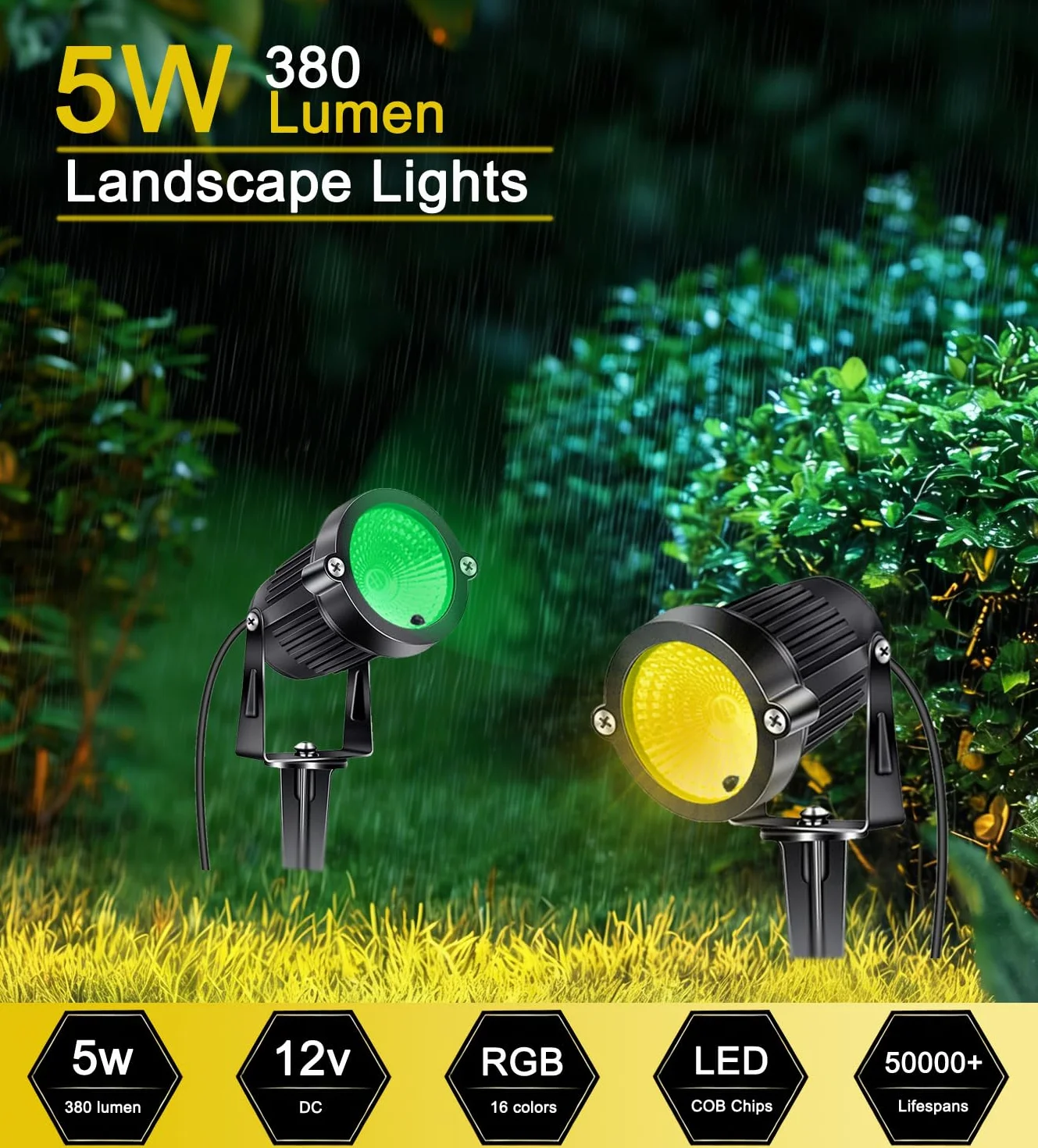 Reflektor LED do ogrodu, oświetlenie sieciowe, wodoszczelność IP66, 5 W, 12 V DC, zmiana kolorów, oświetlenie krajobrazowe, oświetlenie niskonapięciowe, oświetlenie zewnętrzne za pomocą śledzi