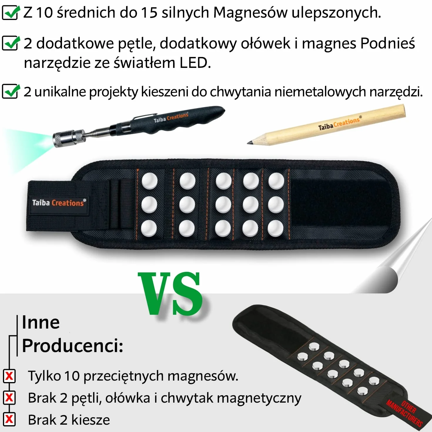 Prezent dla mężczyzny, opaska narzędziowa, magnetyczna dla rzemieślników 2025, w zestawie teleskopowa latarka magnetyczna i ołówek do trzymania śrub i gwoździ. Prezent na Dzień Ojca, Dzień Mężczyzny