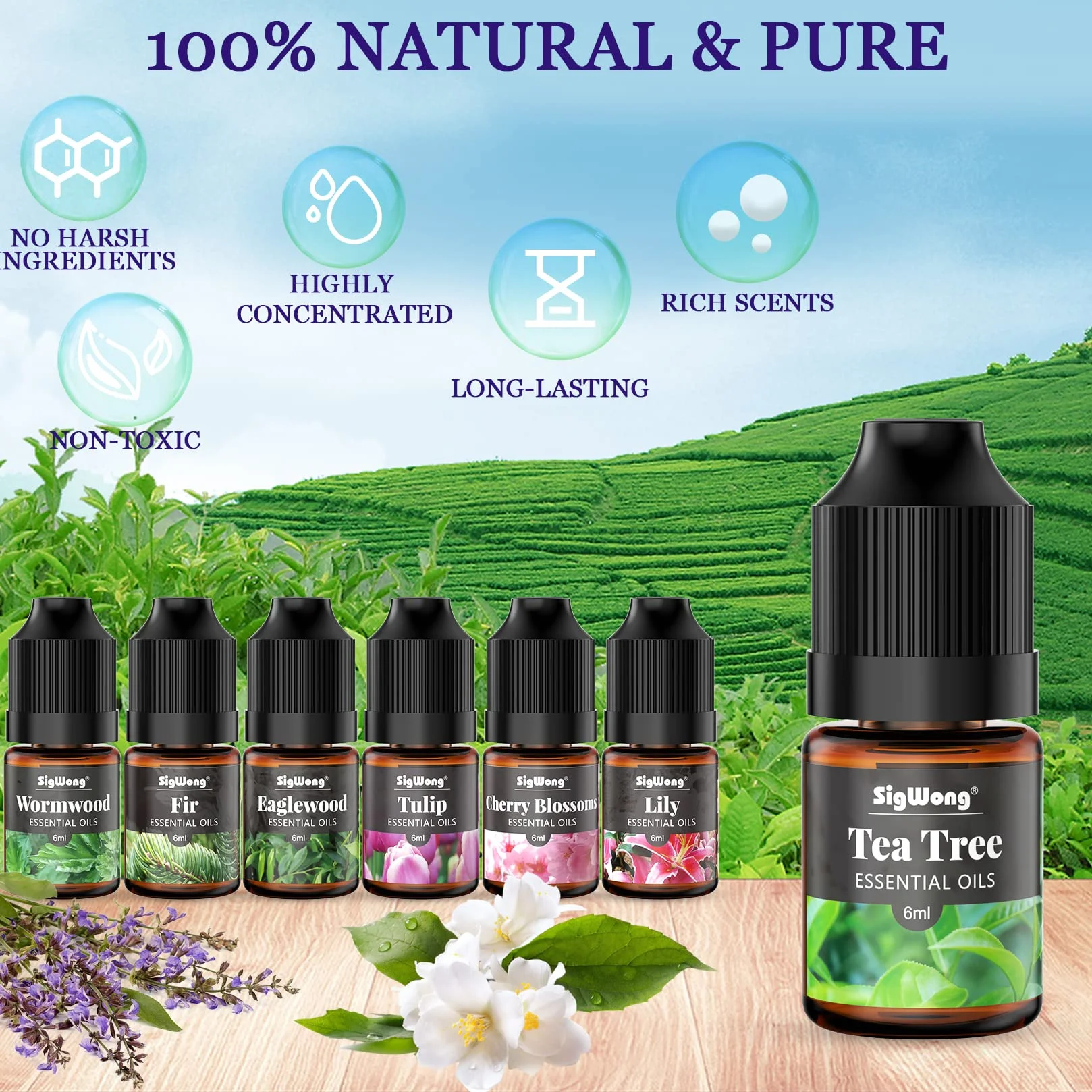 Zestaw 24 czystych naturalnych olejków eterycznych 6 ml do aromaterapii masażu dyfuzorów